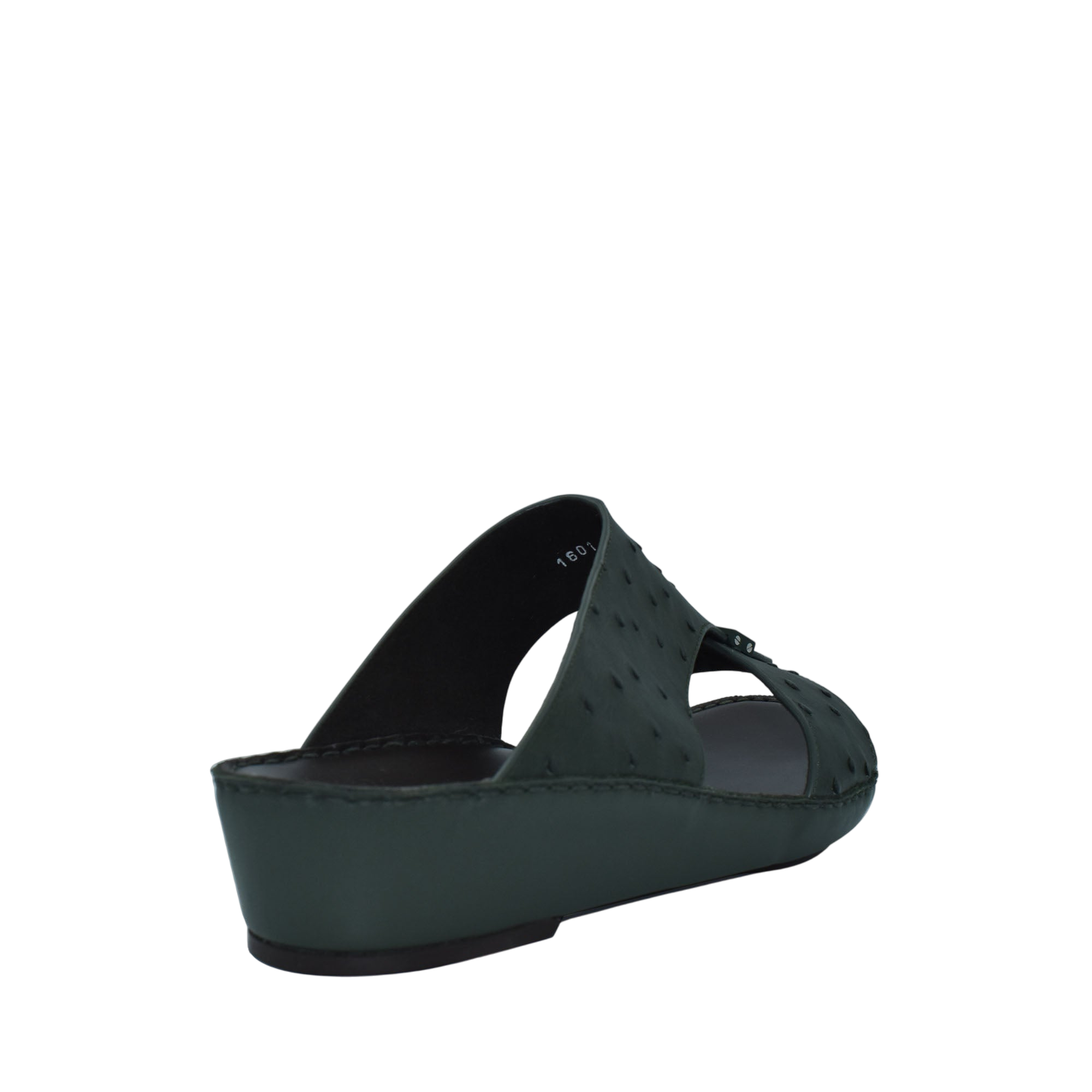 Black ostrich leather sandals with wedge heel and open toe from Private Collection