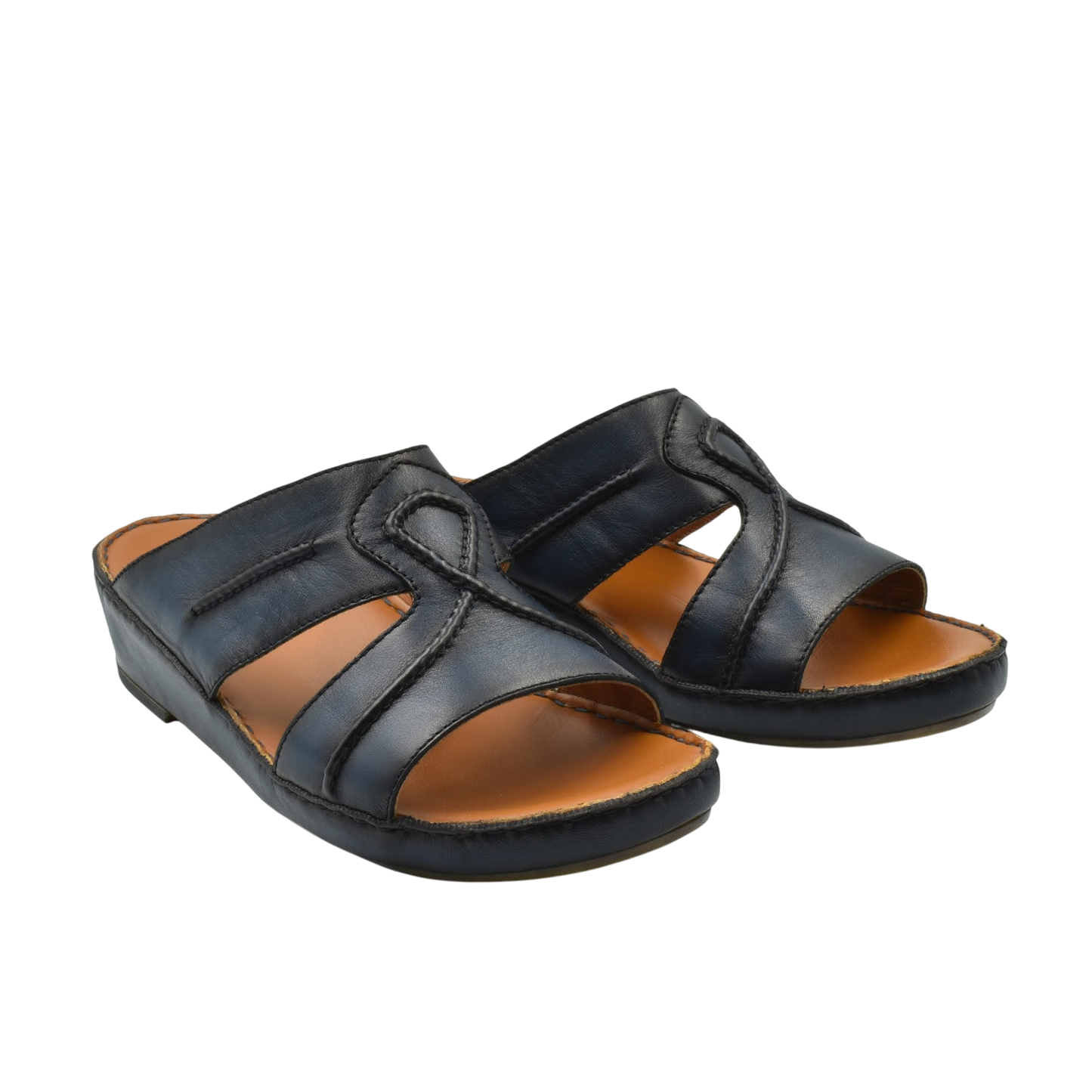 Black leather Peninsula Laceto footwear open-toe slide sandals with cushioned sole for comfort