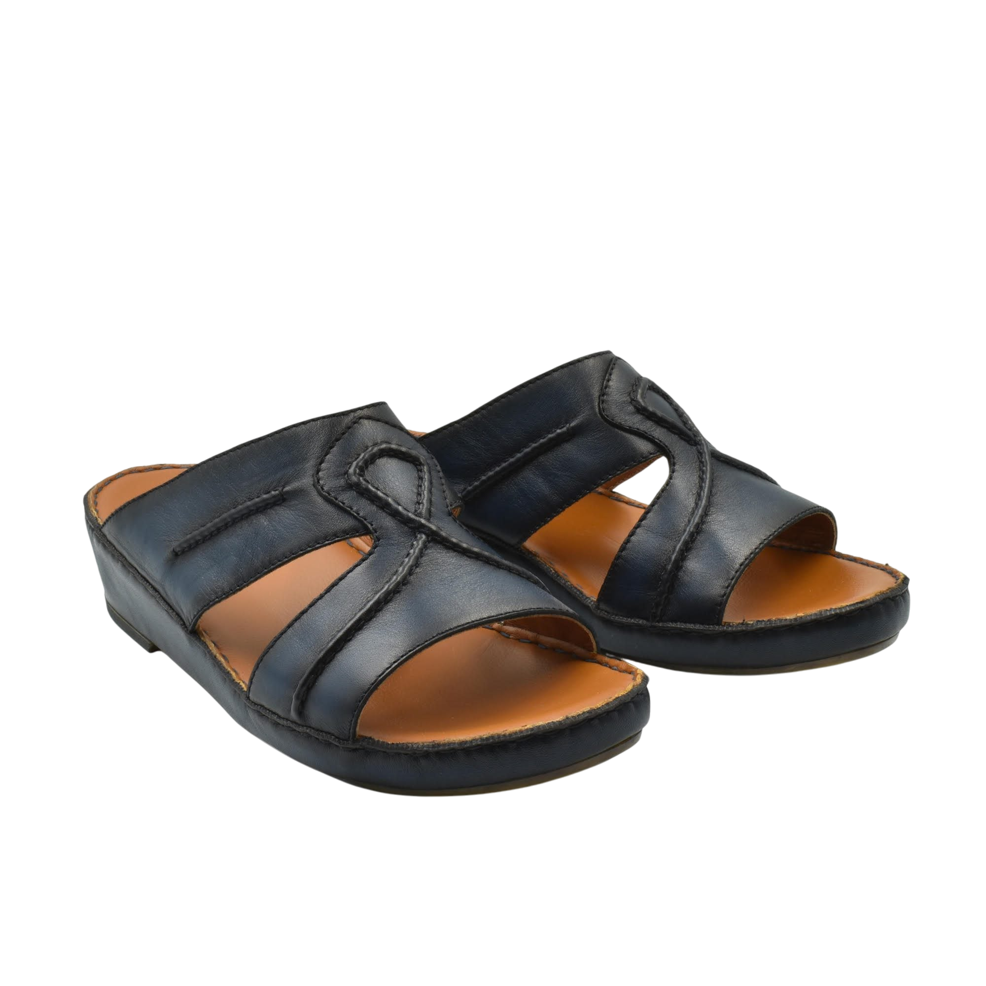 Black leather Peninsula Laceto footwear open-toe slide sandals with cushioned sole for comfort