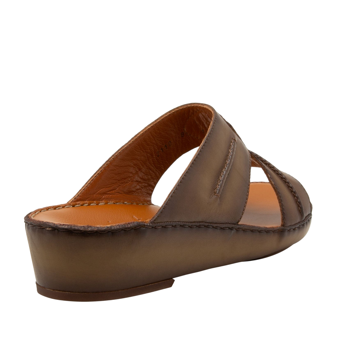 Brown leather open-toe slip-on sandal from Peninsula Laceto footwear with cushioned sole