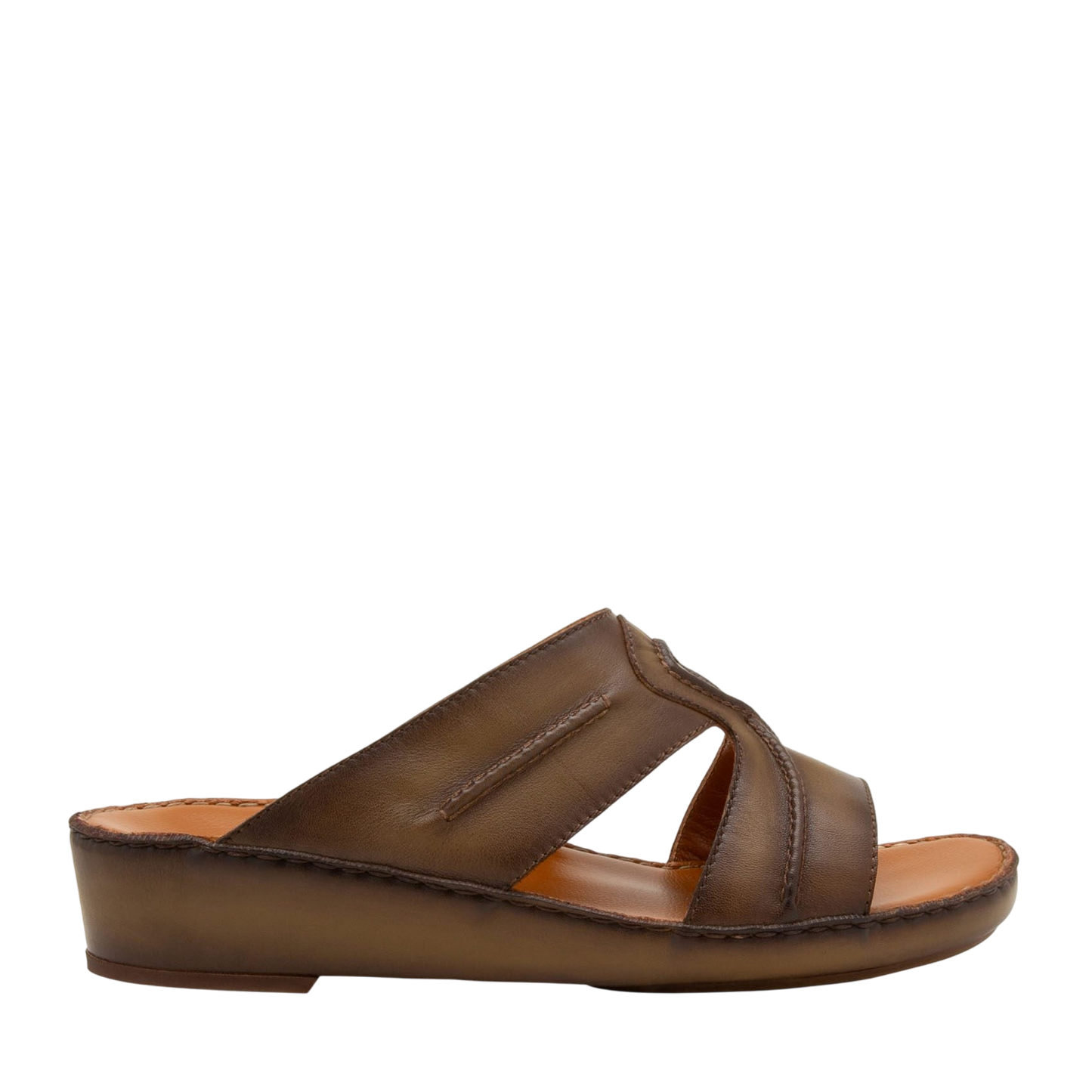 Brown leather slip-on sandal with wedge sole from Peninsula Laceto footwear collection