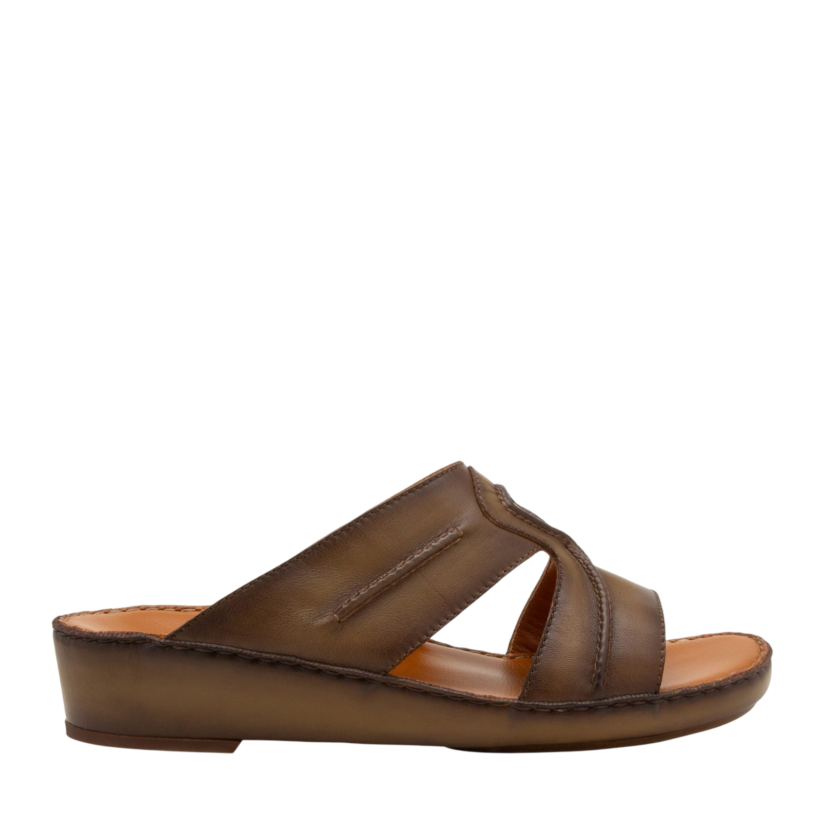 Brown leather slip-on sandal with wedge sole from Peninsula Laceto footwear collection