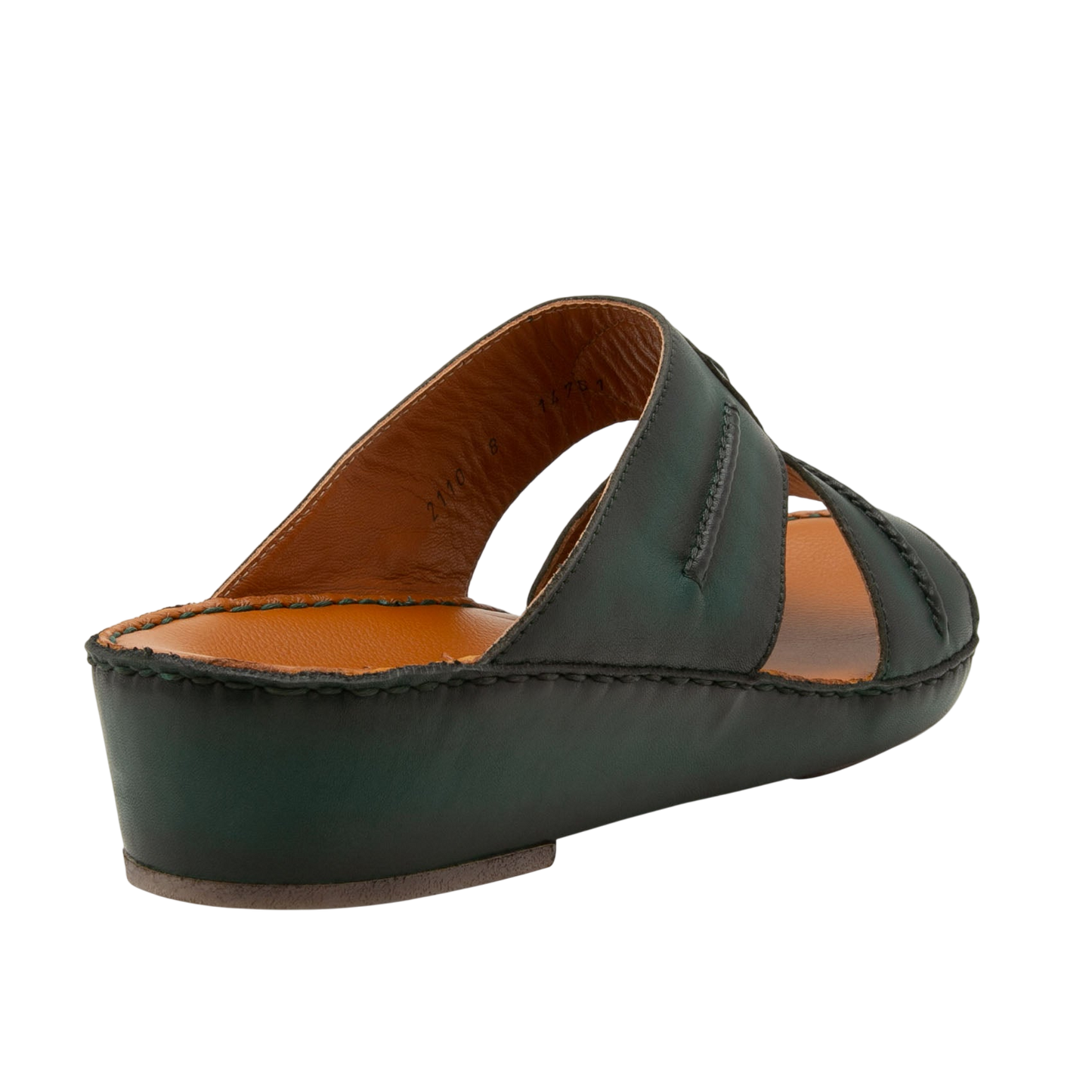 Green leather slip-on sandal with open toe and cushioned sole Peninsula Laceto footwear