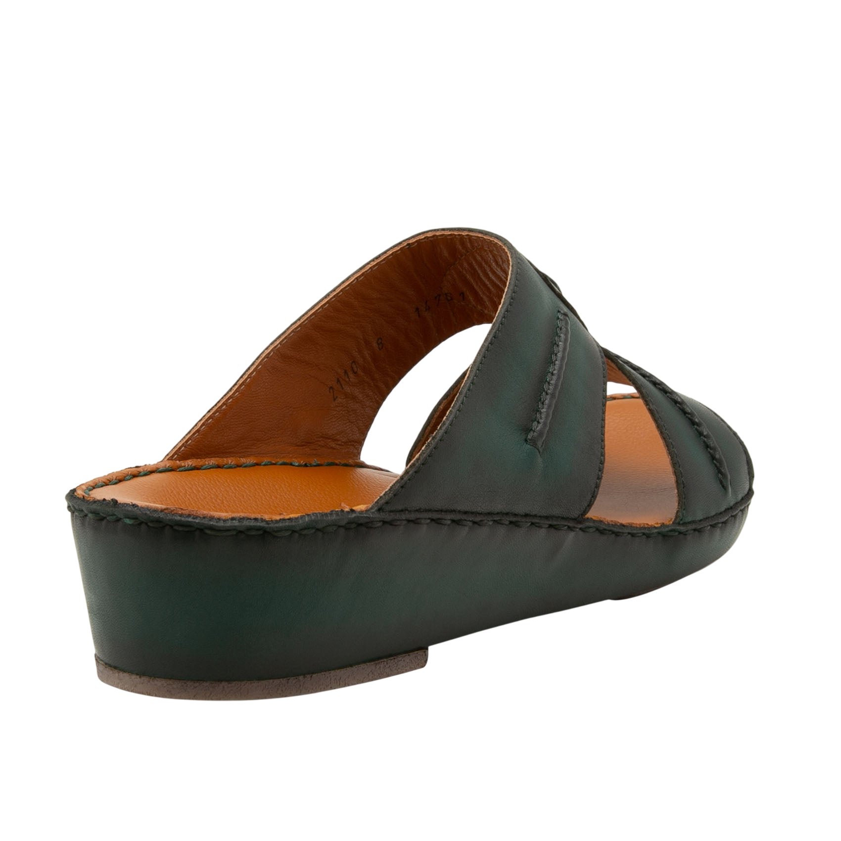 Green leather slip-on sandal with open toe and cushioned sole Peninsula Laceto footwear