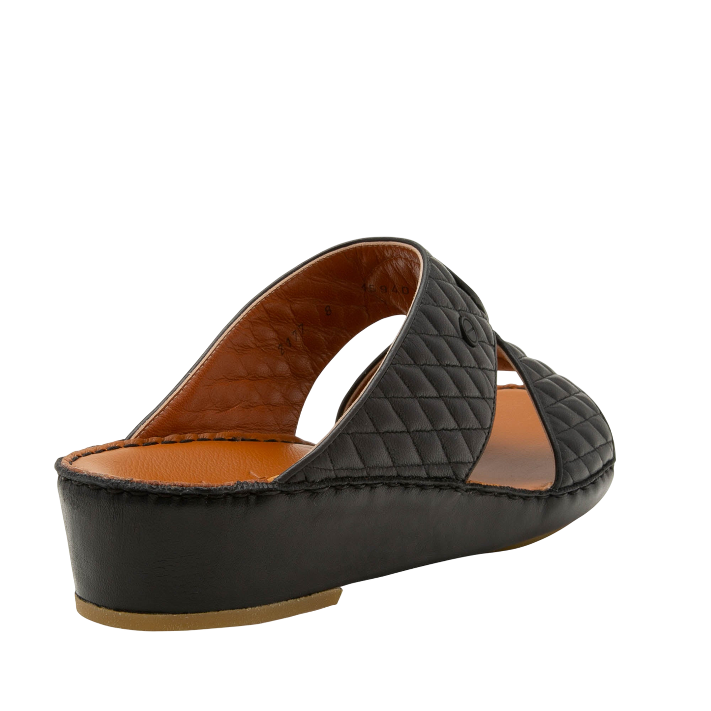 Black Peninsula Lamb Matelasse sandals with quilted leather straps and cushioned tan insole