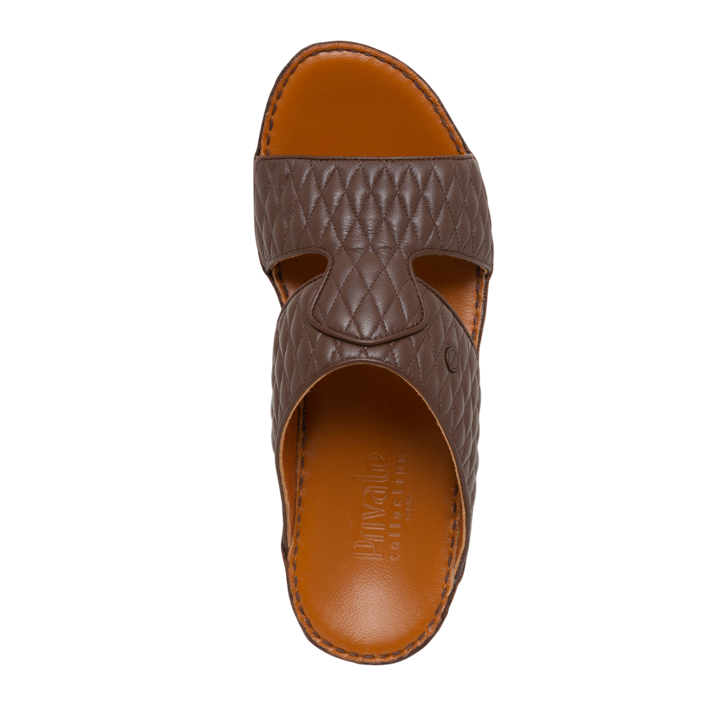 Brown Peninsula Lamb Matelasse sandals with quilted leather upper and tan cushioned footbed