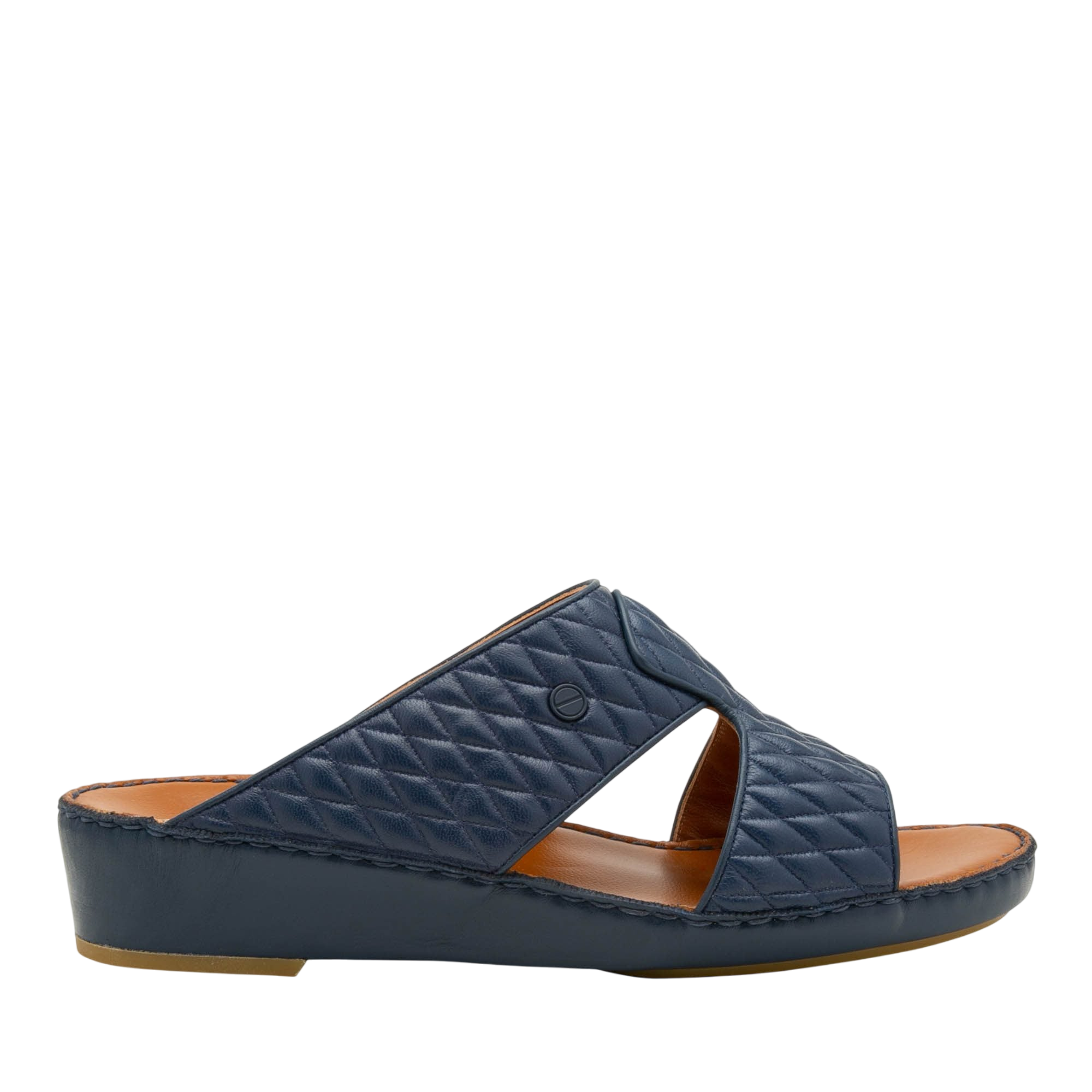 Navy Peninsula Lamb Matelasse sandals with quilted leather upper and comfortable wedge sole