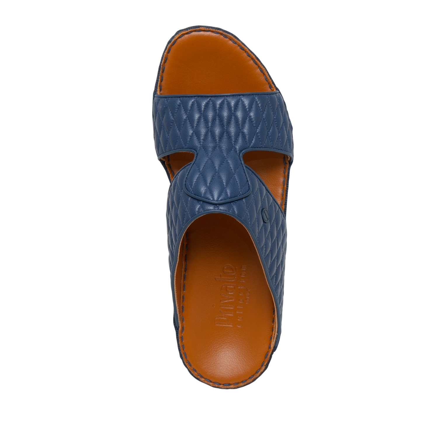Blue Peninsula Lamb Matelasse sandals with quilted leather design and brown cushioned footbed