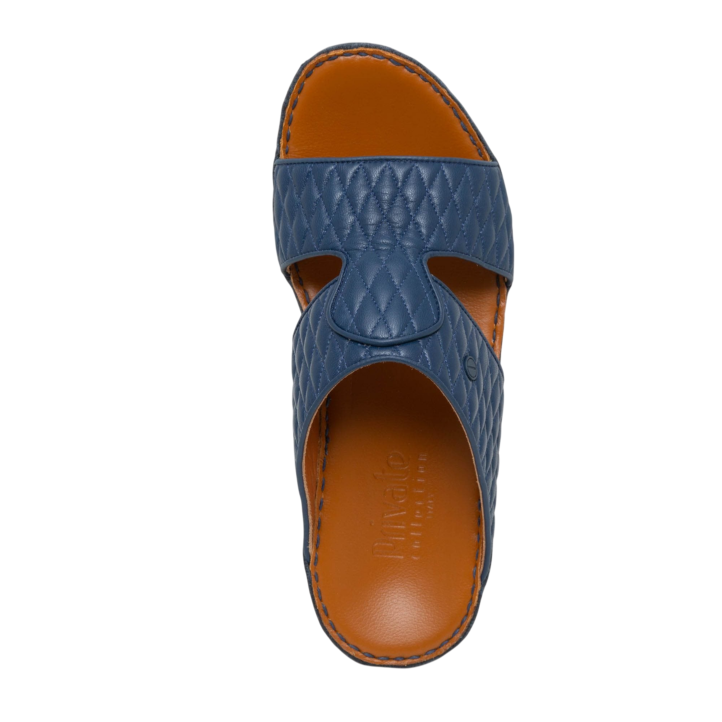 Blue Peninsula Lamb Matelasse sandals with quilted leather upper and brown cushioned footbed