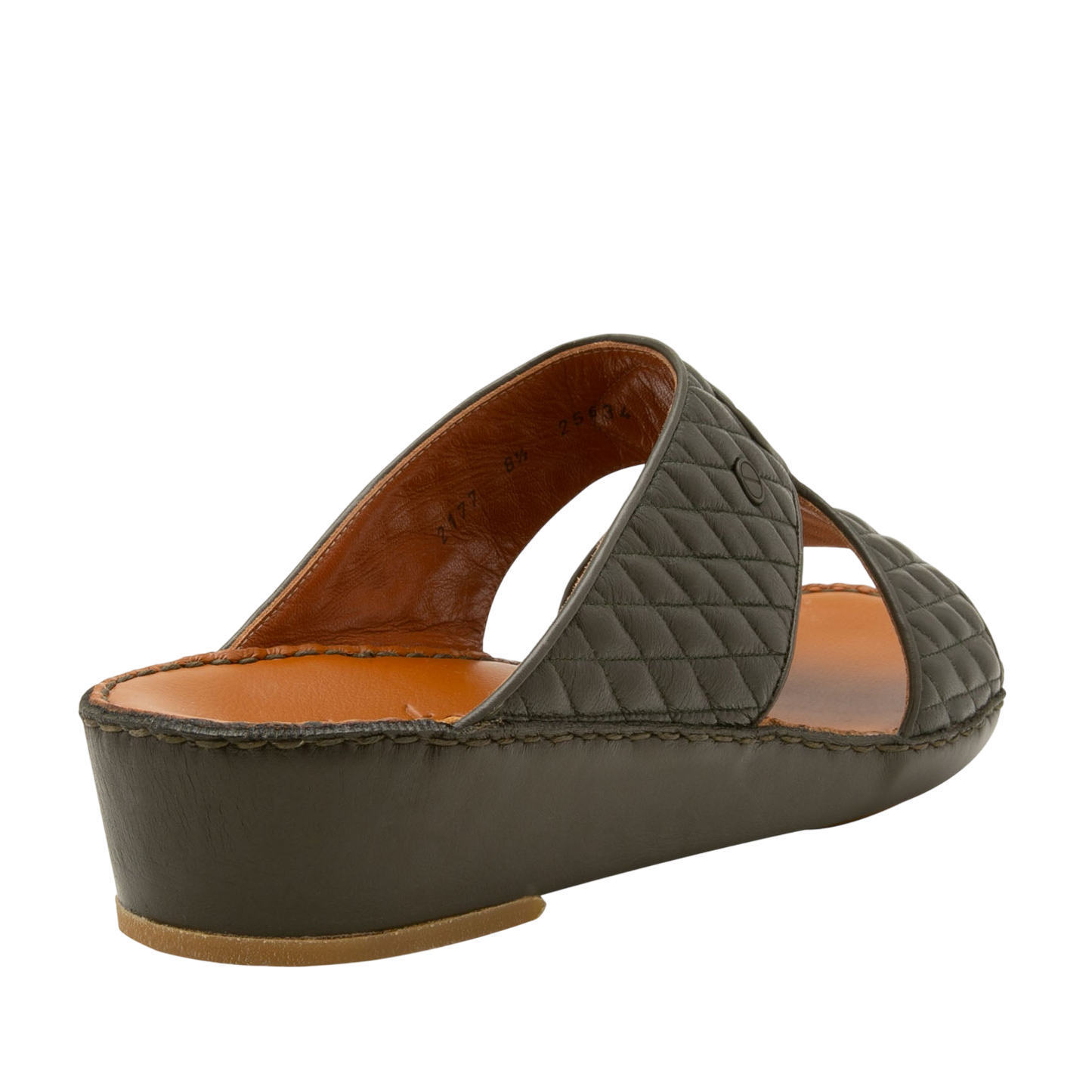 Side view of black Peninsula Lamb Matelasse sandals with quilted leather straps and cushioned sole