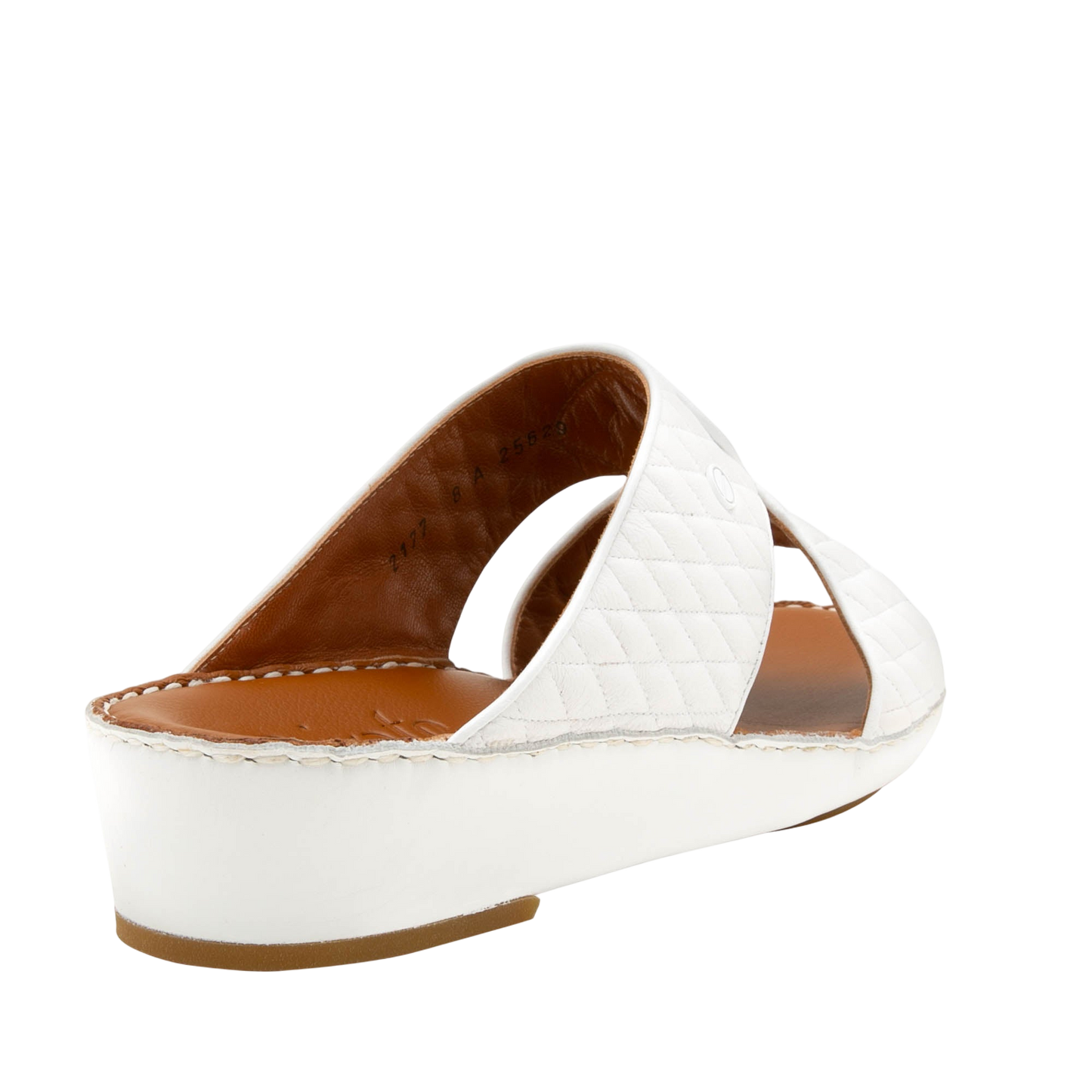 White Peninsula Lamb Matelasse sandals with quilted leather upper and comfortable wedge sole