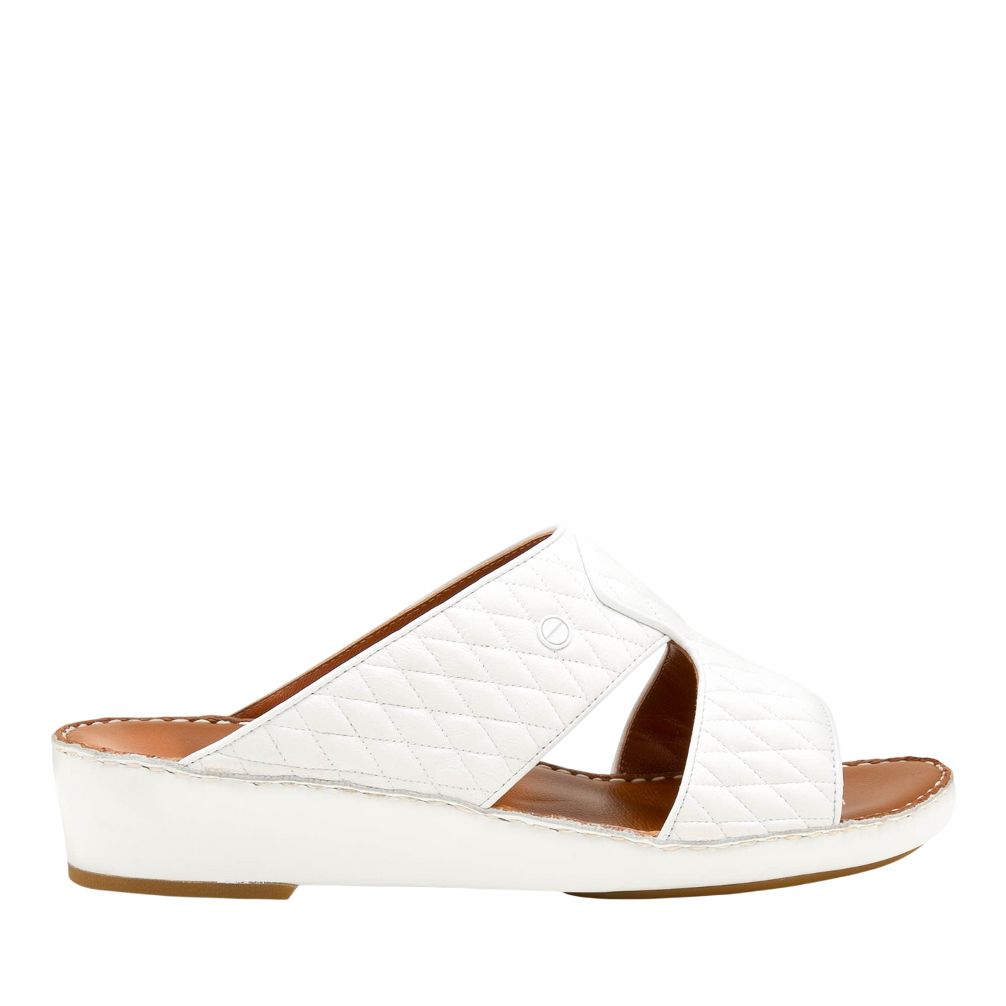 White Peninsula Lamb Matelasse sandals with quilted leather straps and low wedge sole