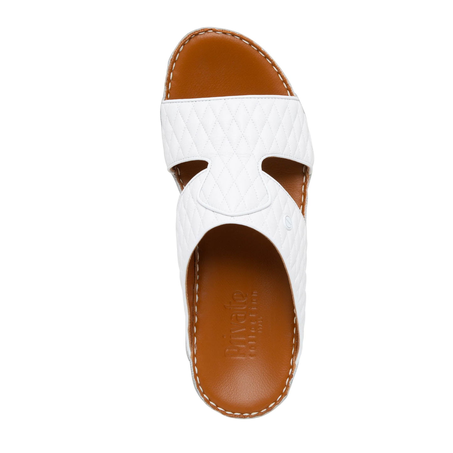 White Peninsula Lamb Matelasse sandals with quilted leather upper and brown cushioned footbed