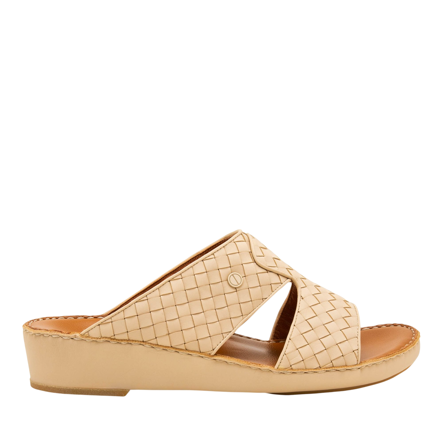 Beige woven leather Peninsula Trecce sandals with open toe and cushioned sole for comfort