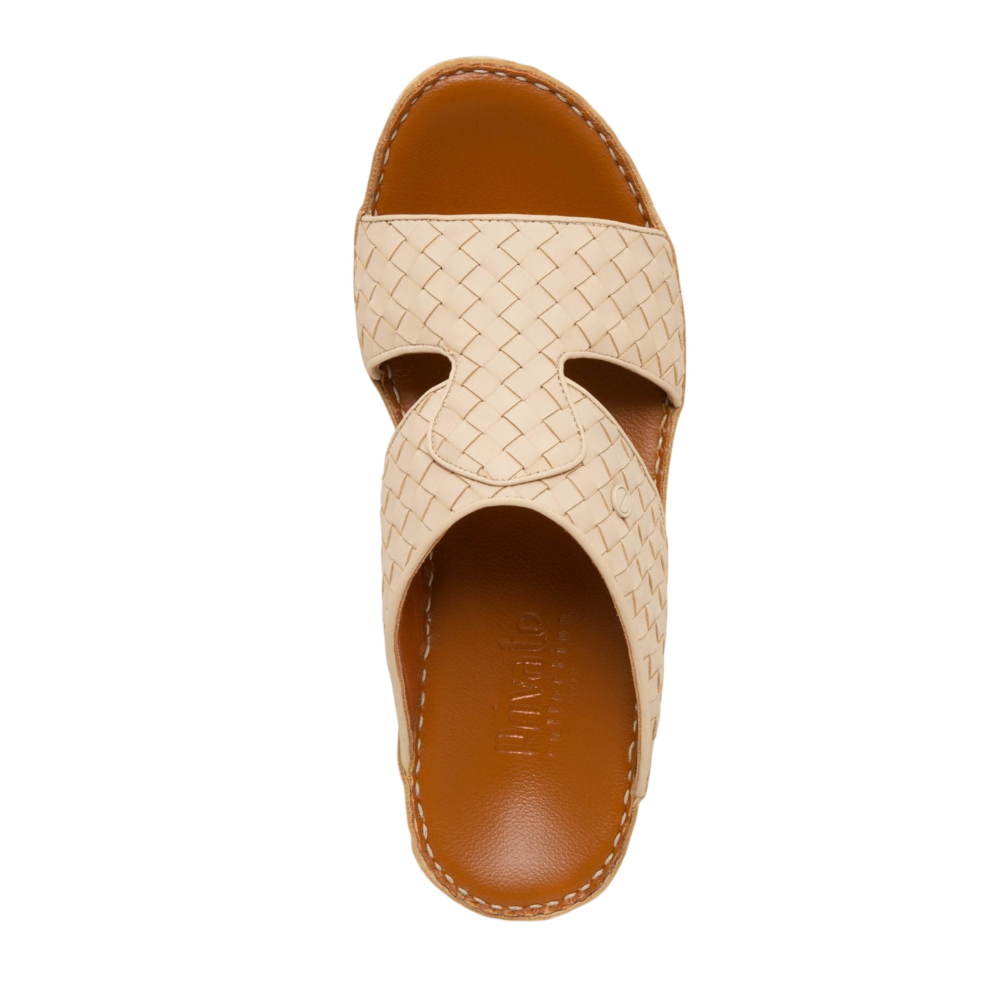 Beige Peninsula Trecce sandals with woven upper and brown cushioned sole for comfortable wear