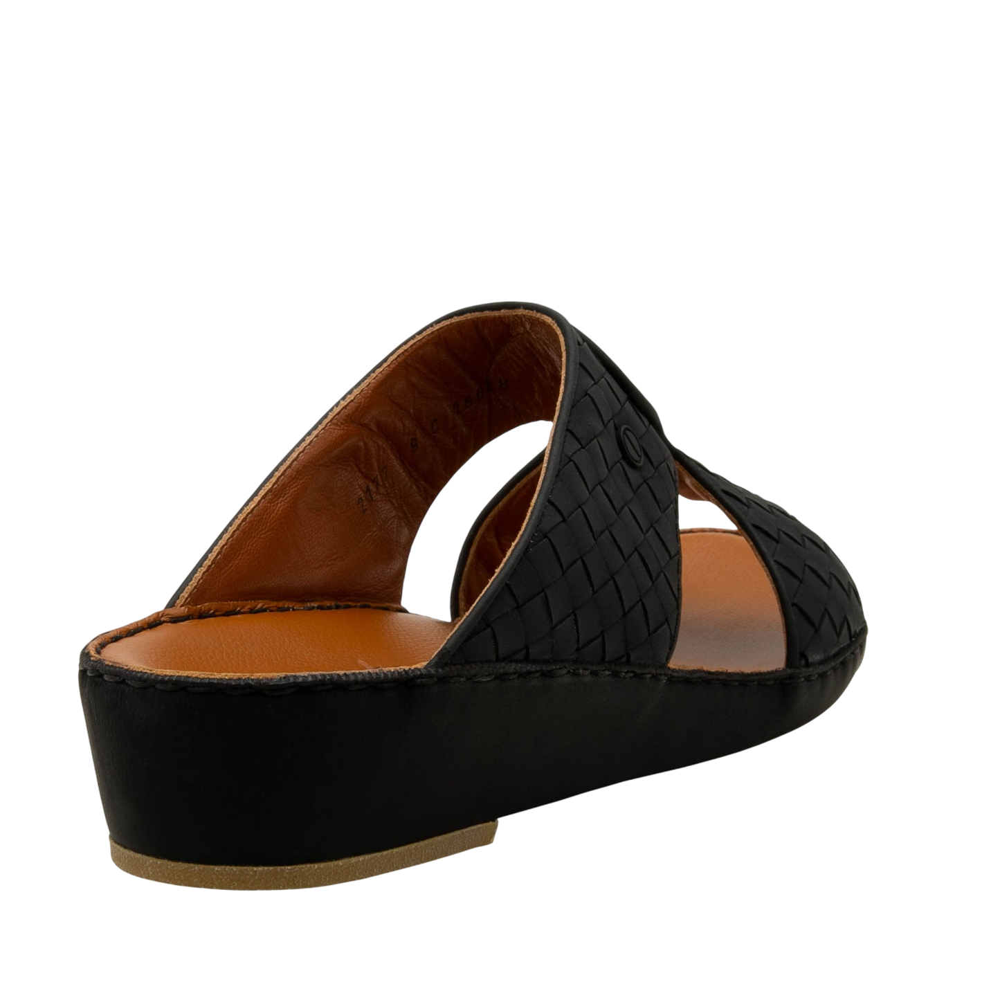 Black Peninsula Trecce sandals with woven leather design and cushioned sole for comfort