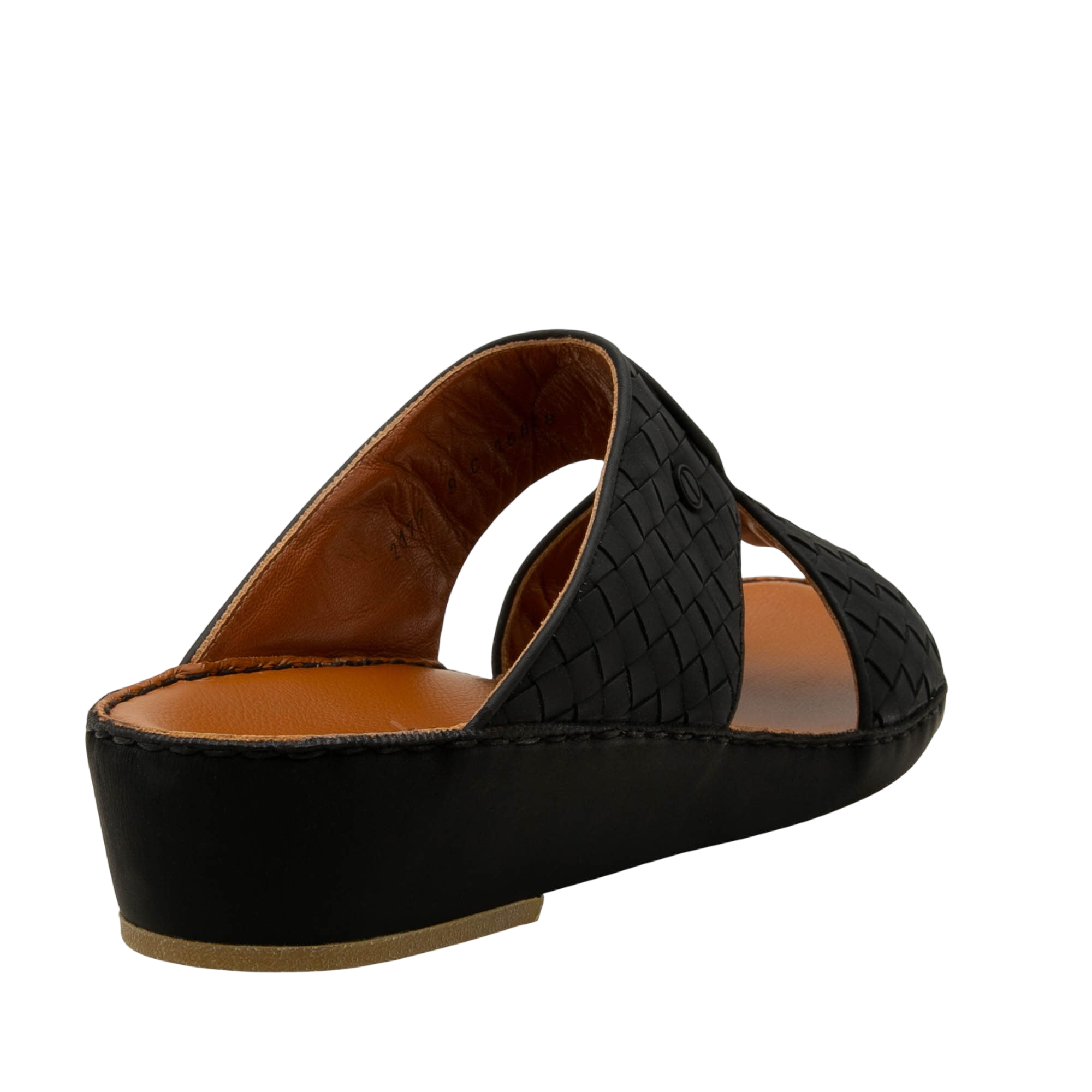 Black Peninsula Trecce sandals with woven leather design and cushioned sole for comfort