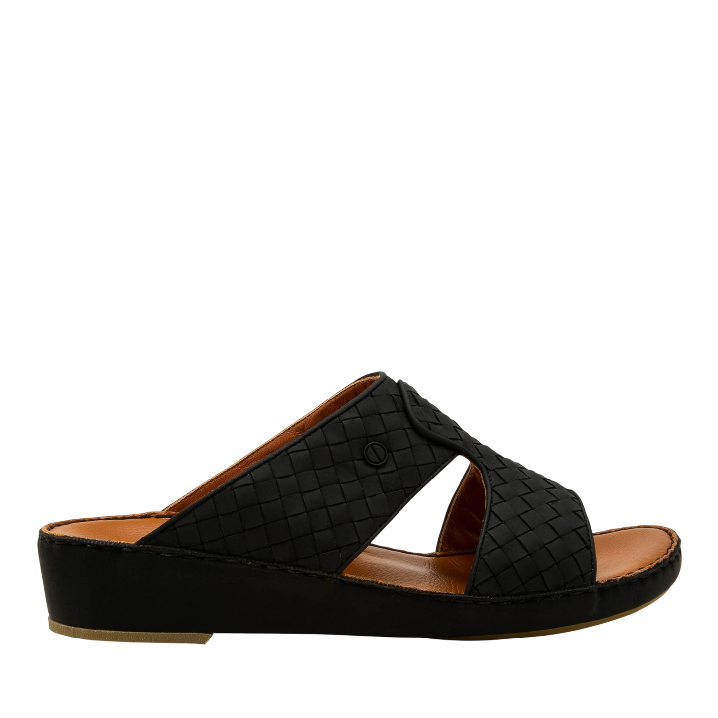 Black leather slip-on Peninsula Trecce sandals with woven straps and cushioned sole