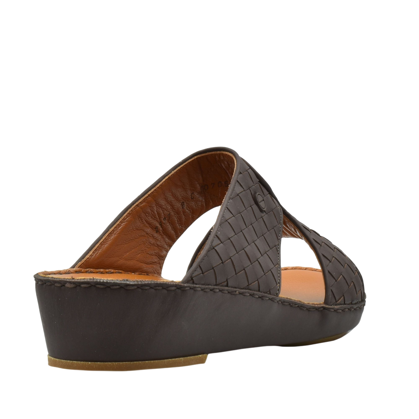 Brown woven leather Peninsula Trecce sandals with low wedge heel and open toe design