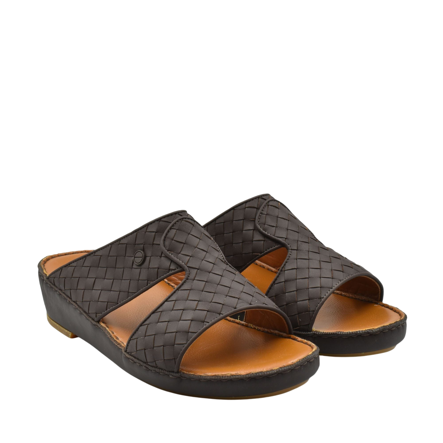 Pair of black woven leather Peninsula Trecce sandals with open toe and cushioned sole