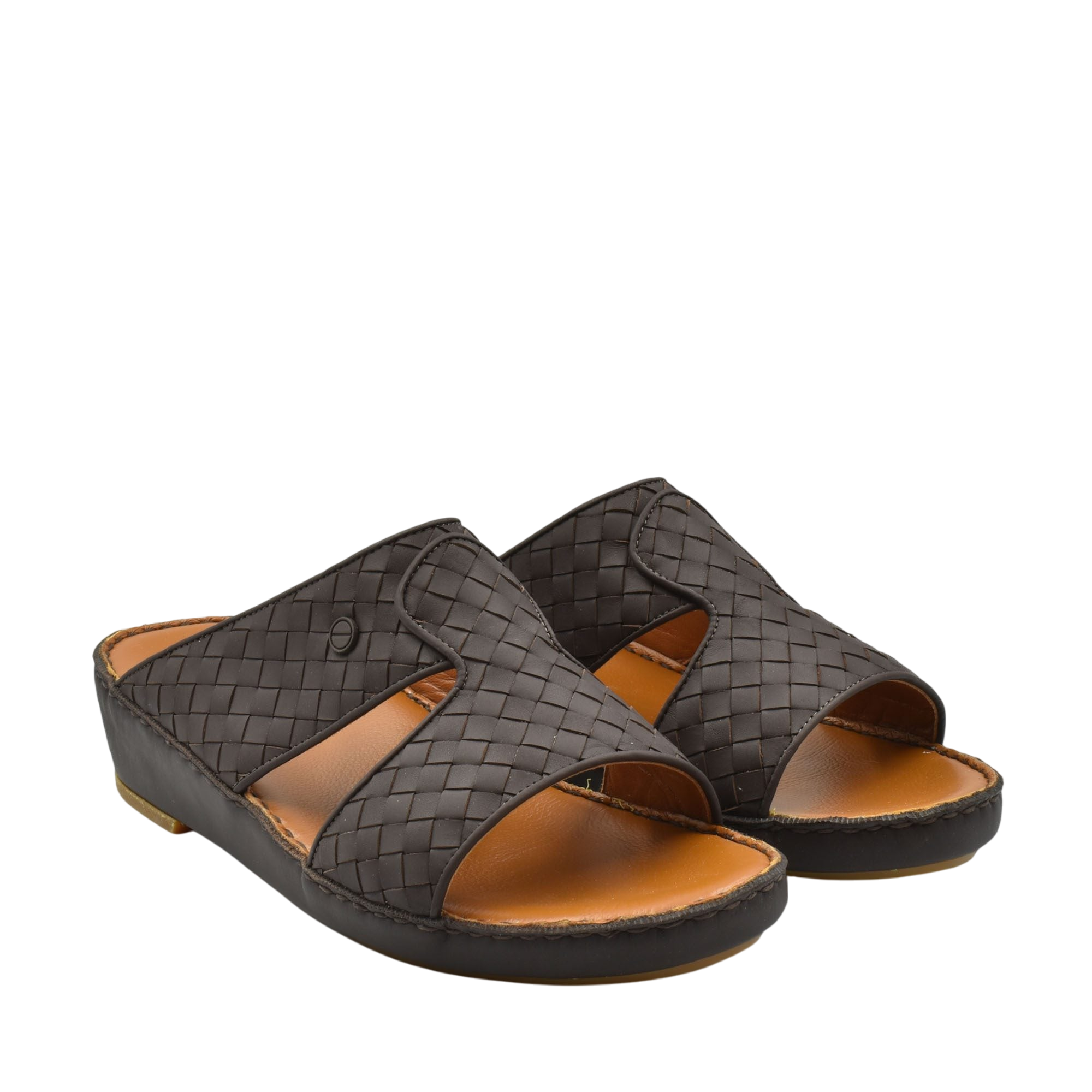 Pair of black woven leather Peninsula Trecce sandals with open toe and cushioned sole
