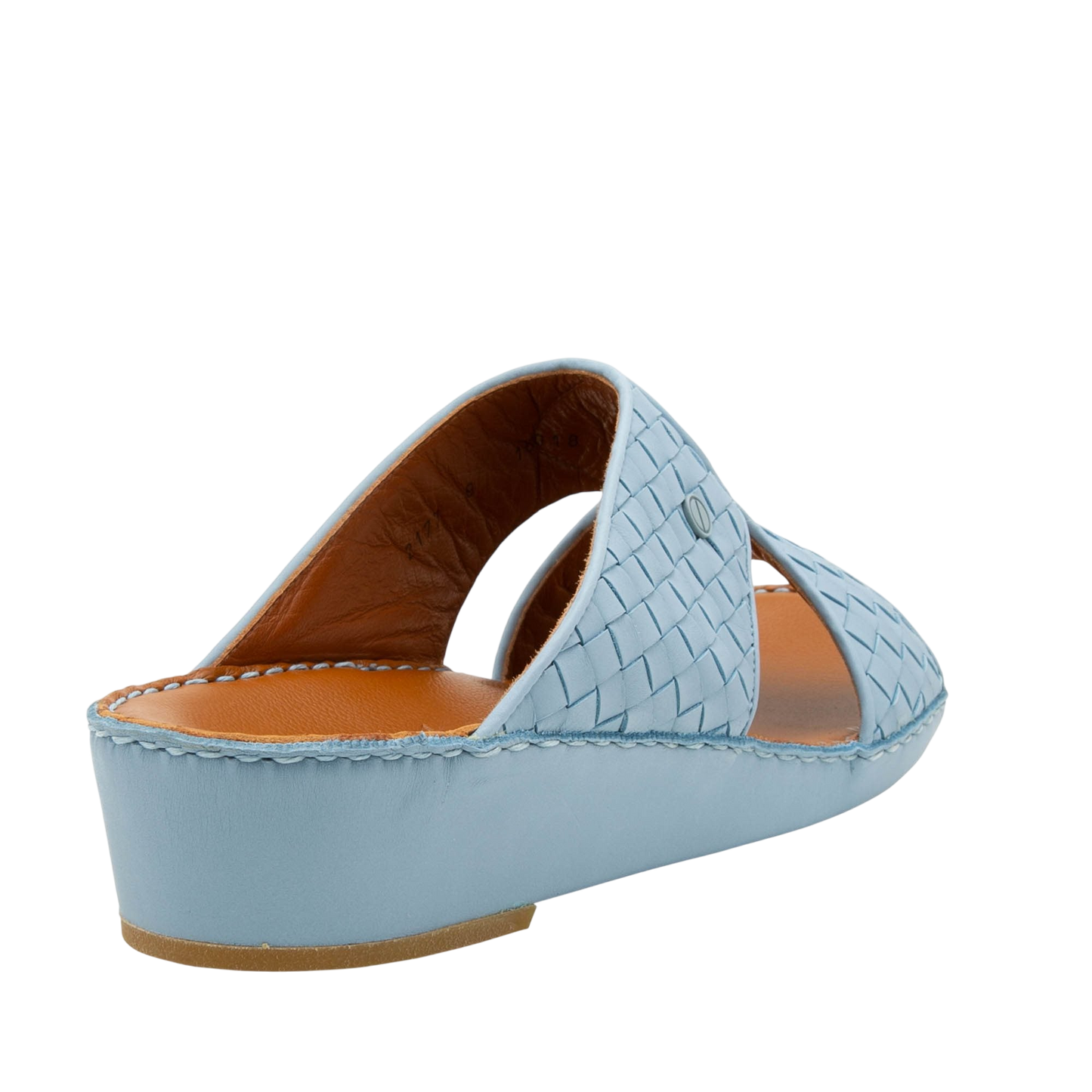 Light blue Peninsula Trecce sandals with woven design and low wedge heel for comfortable wear