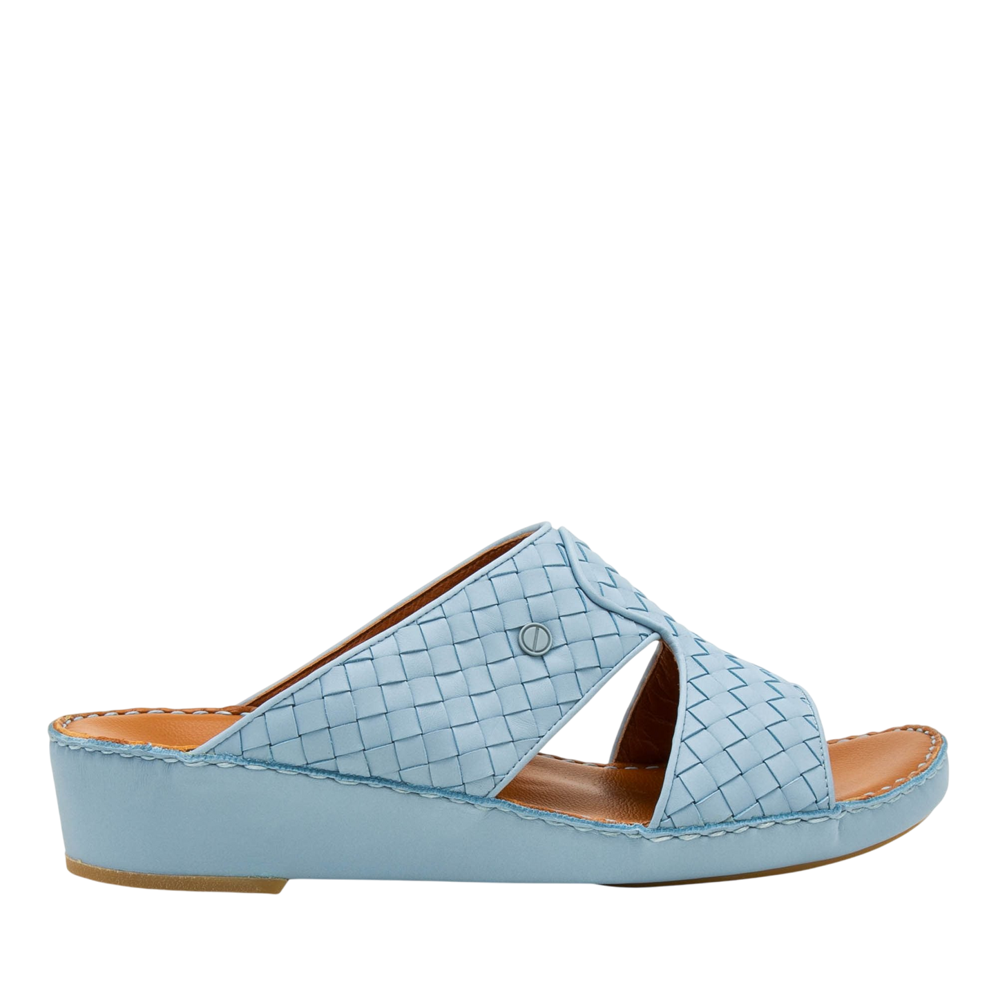 Light blue Peninsula Trecce sandals with woven leather upper and comfortable wedge sole