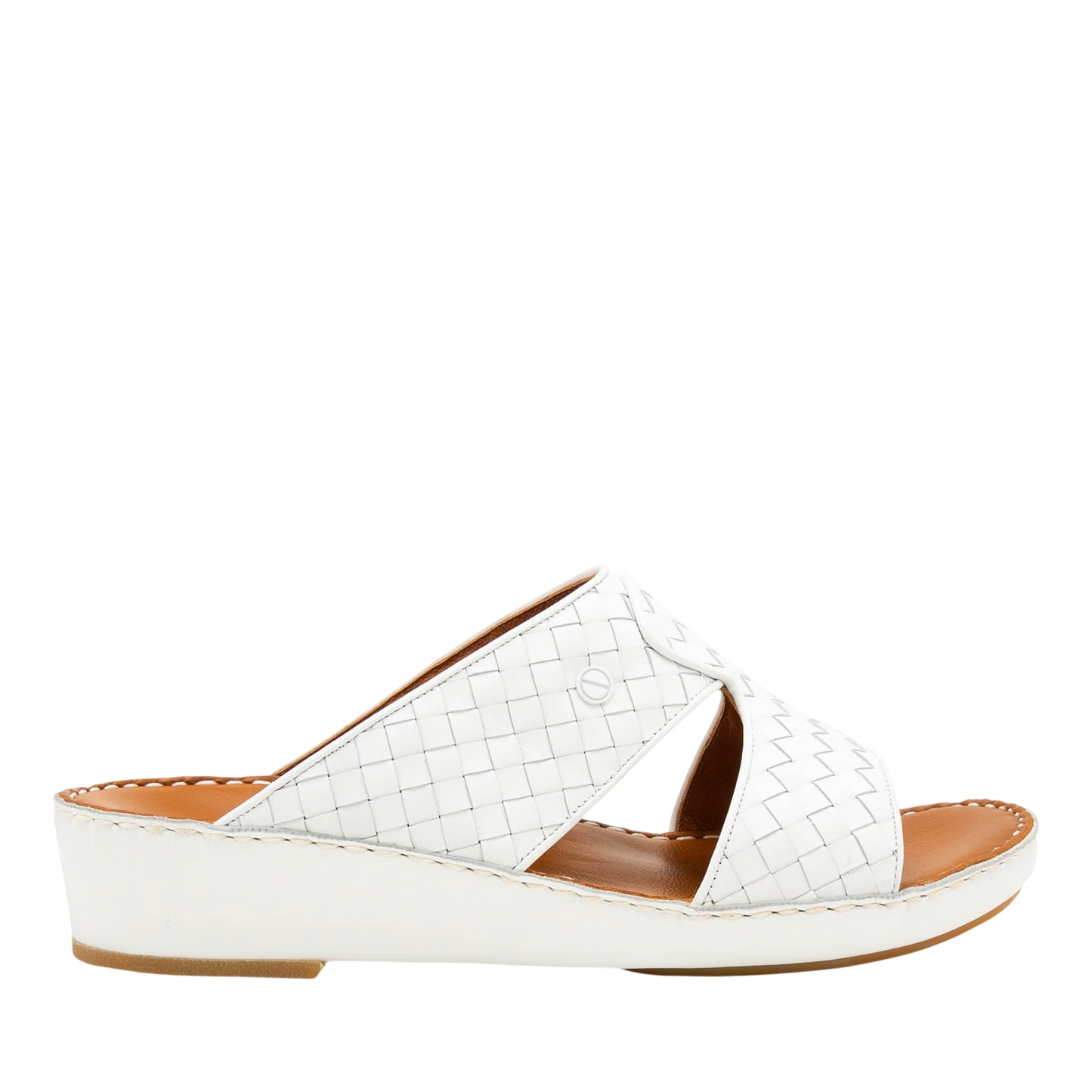White Peninsula Trecce sandals with woven leather straps and low wedge sole for comfortable wear