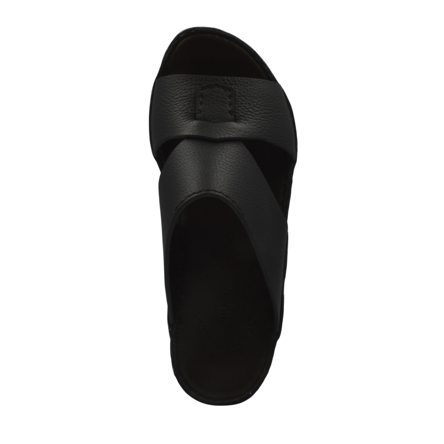Top view of black leather Piega Nuovo sandals with wide crisscross straps for men