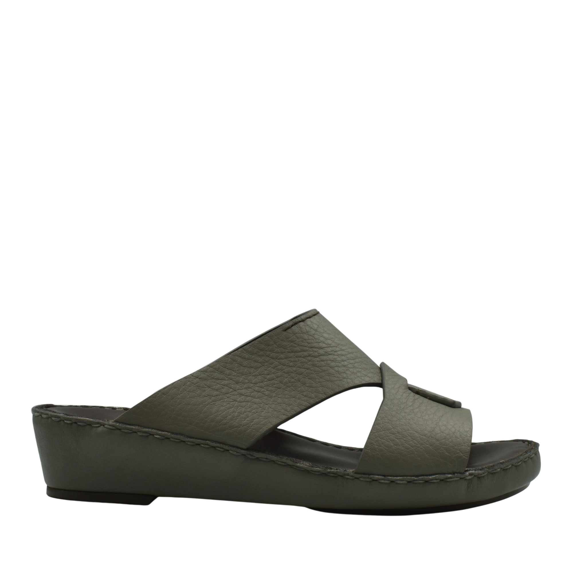 Side view of dark brown Piega Nuovo sandals with cushioned wedge sole and wide leather straps