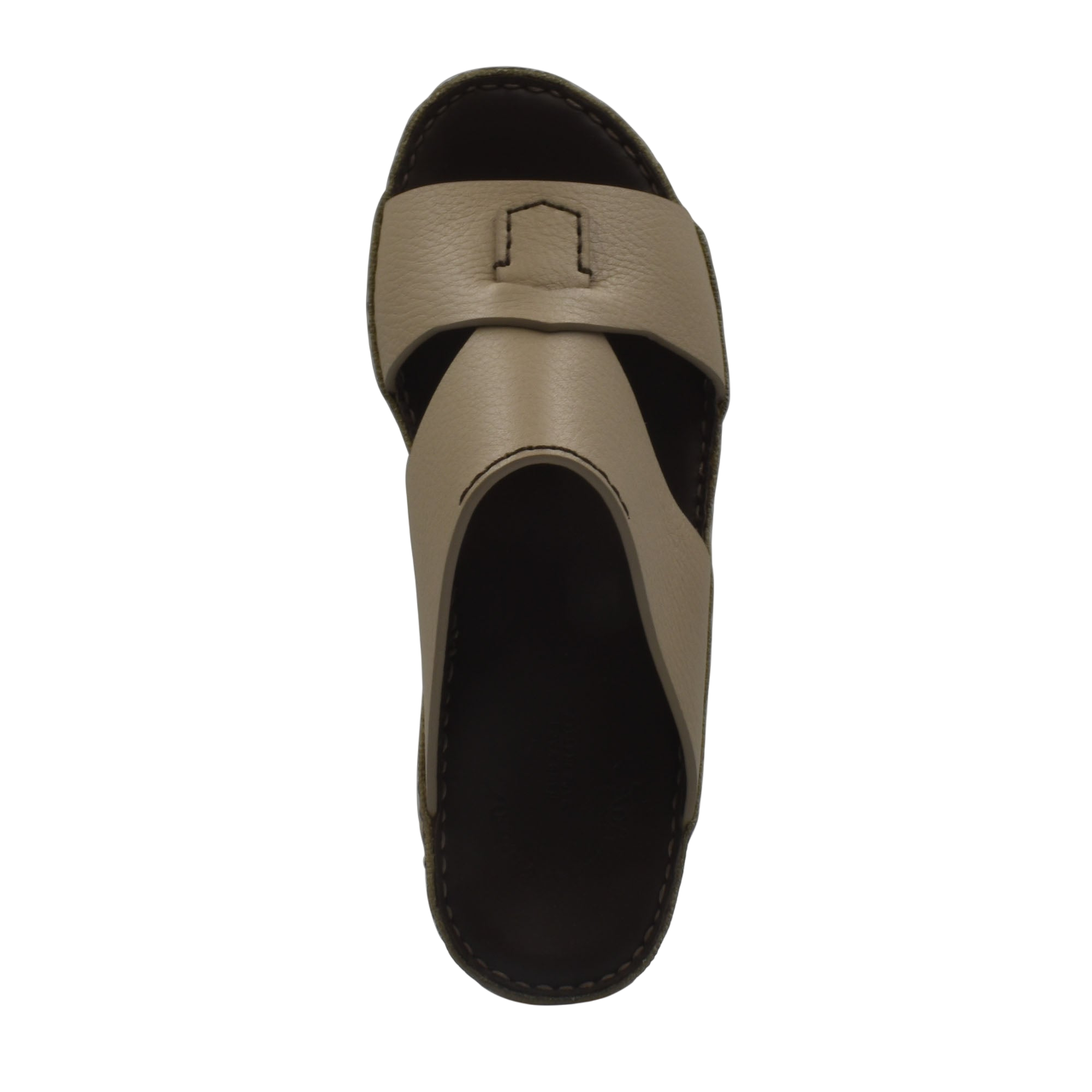 Top view of beige Piega Nuovo sandals with stitched detailing and open toe design