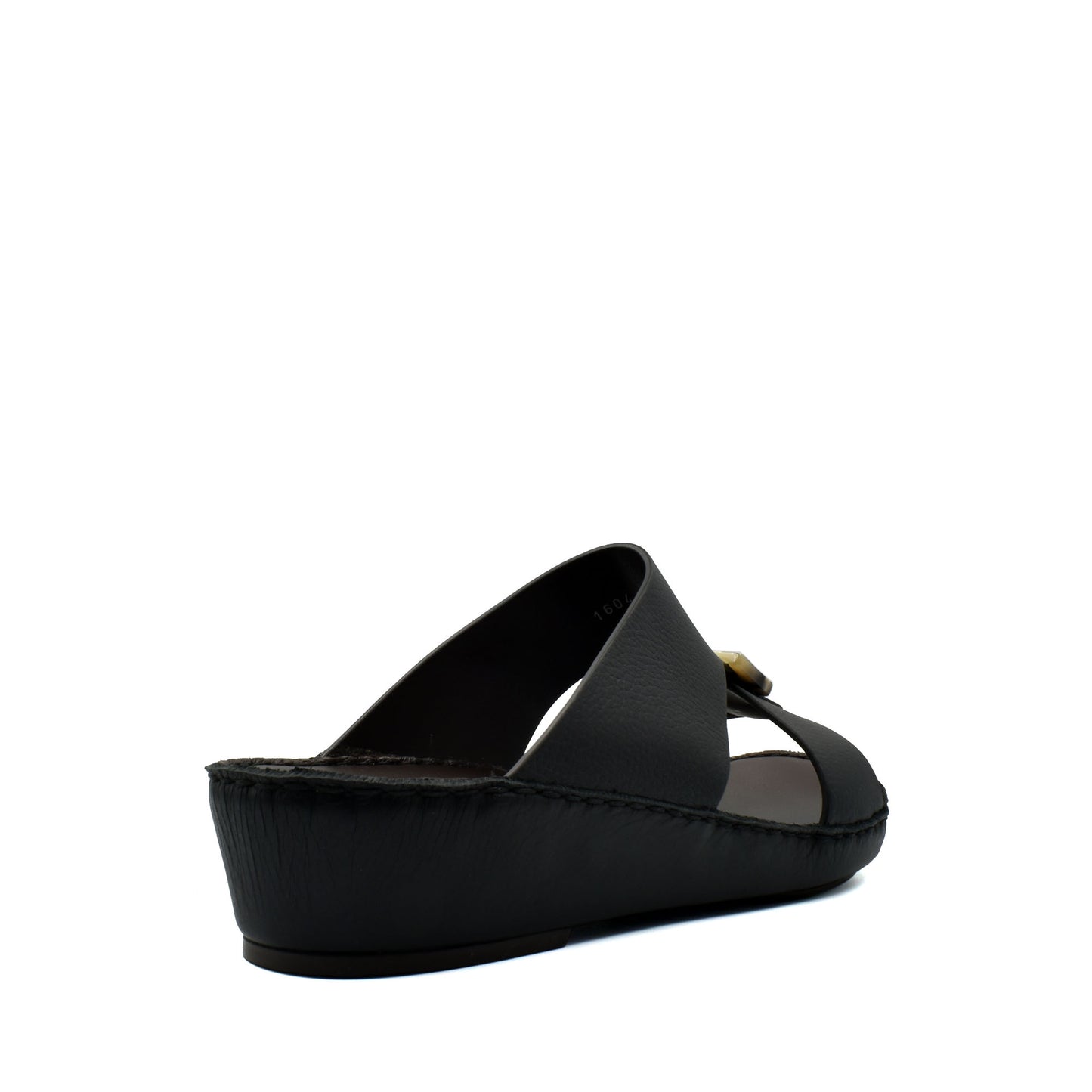 Black slide sandal with cushioned sole and buckle detail premium Deercalf footwear