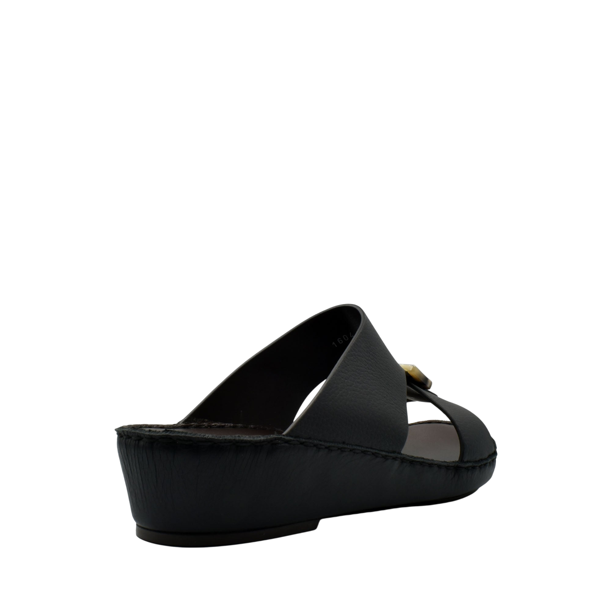 Black slide sandal with cushioned sole and buckle detail premium Deercalf footwear