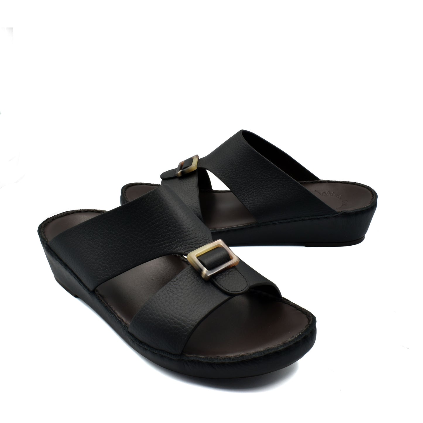 Black premium Deercalf footwear sandals with adjustable buckle straps and cushioned sole