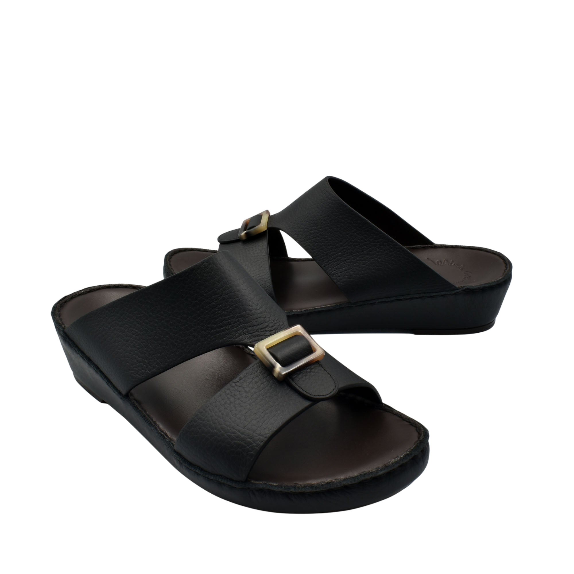 Black premium Deercalf footwear sandals with adjustable buckle straps and cushioned sole