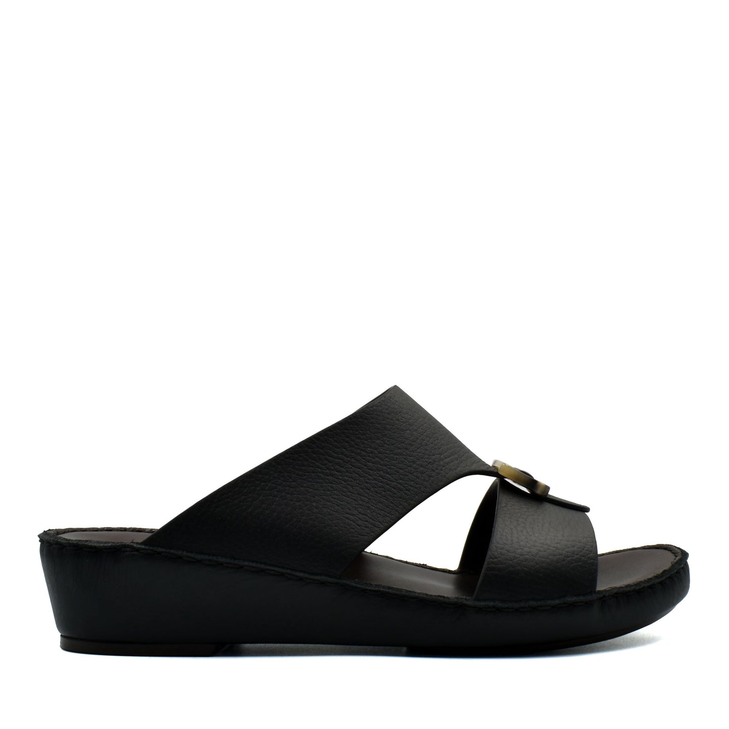 Black premium Deercalf footwear open-toe slide sandal with cushioned sole and wide straps