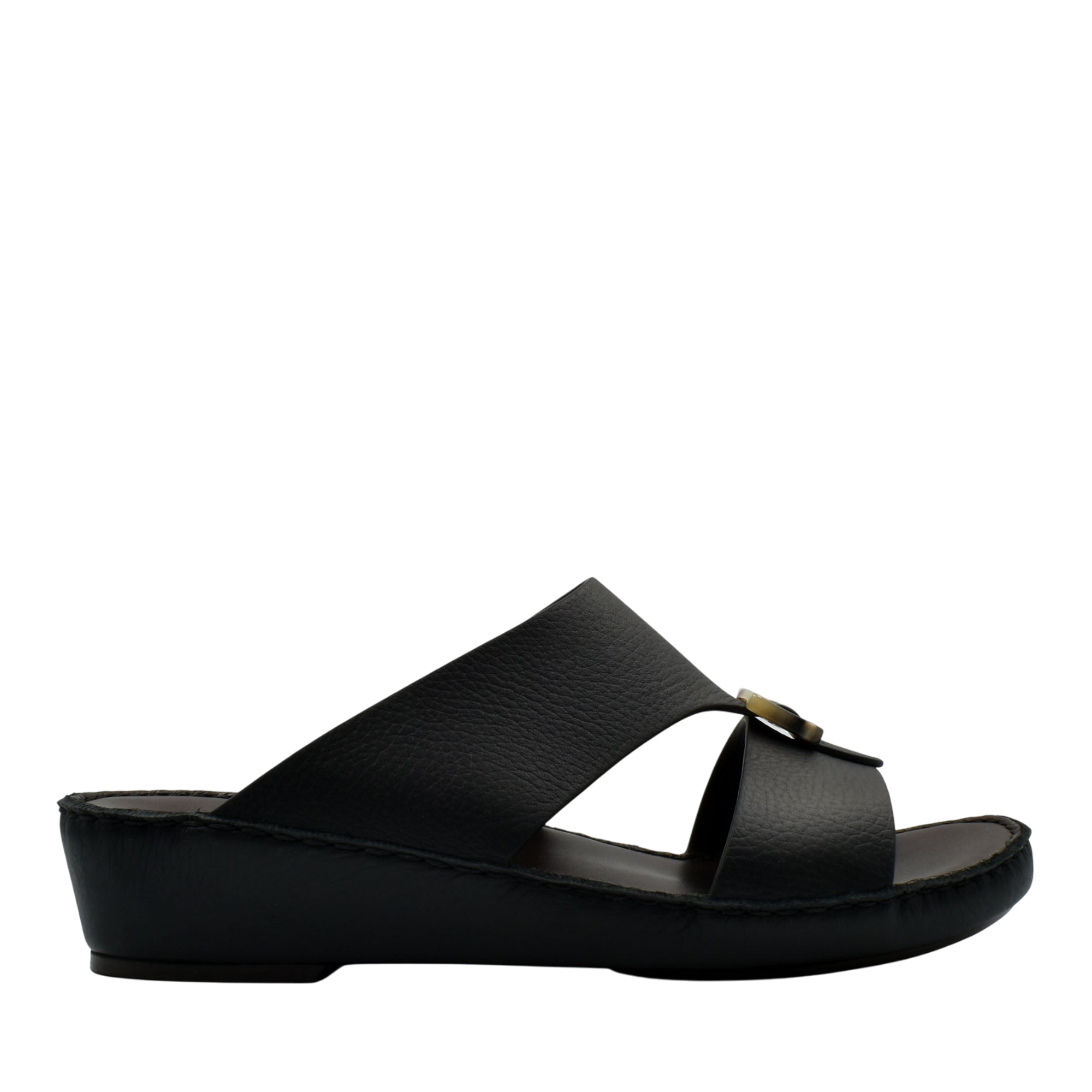 Black premium Deercalf footwear open-toe slide sandal with cushioned sole and wide straps