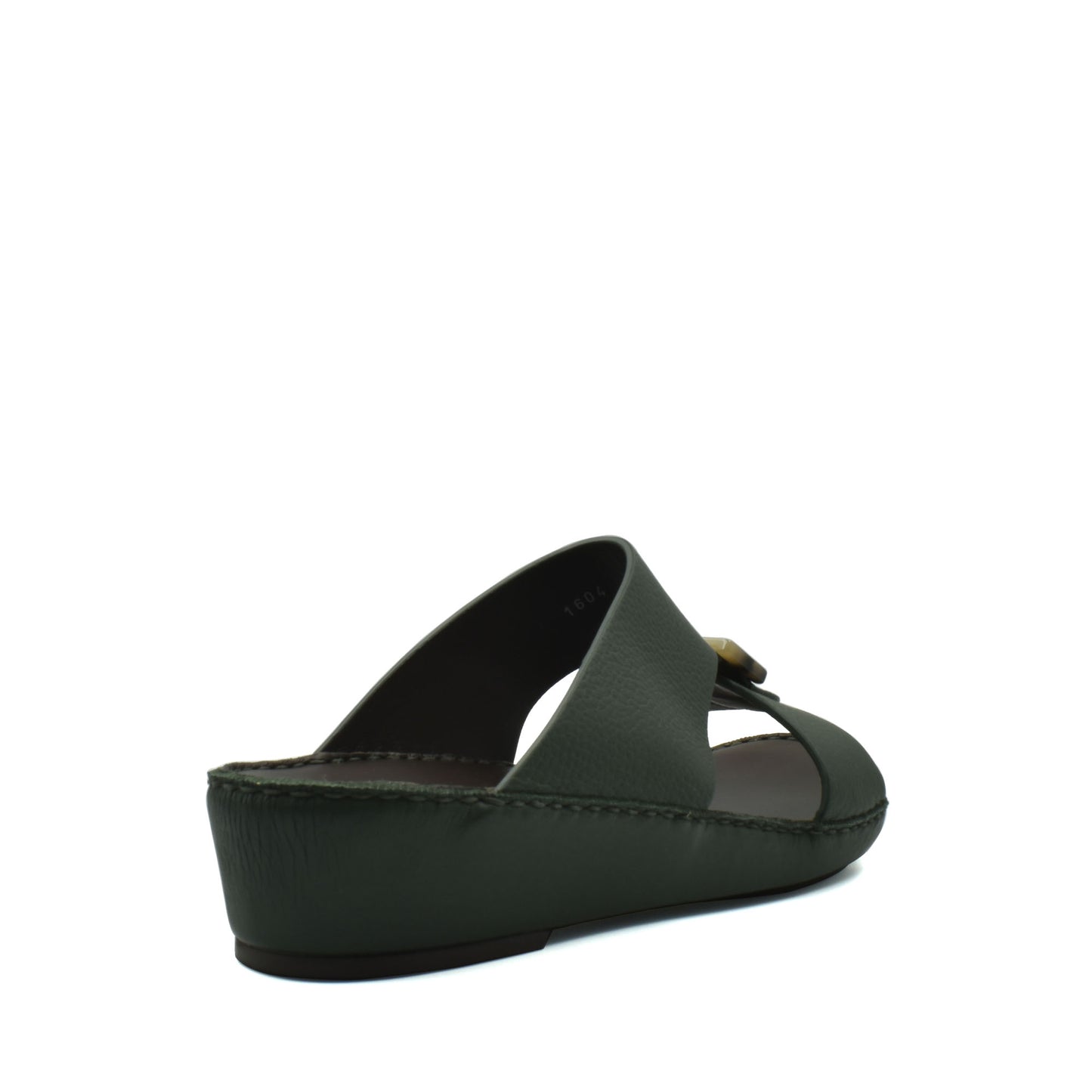 Green open-toe slide sandal from Private Collection made with premium Deercalf footwear leather