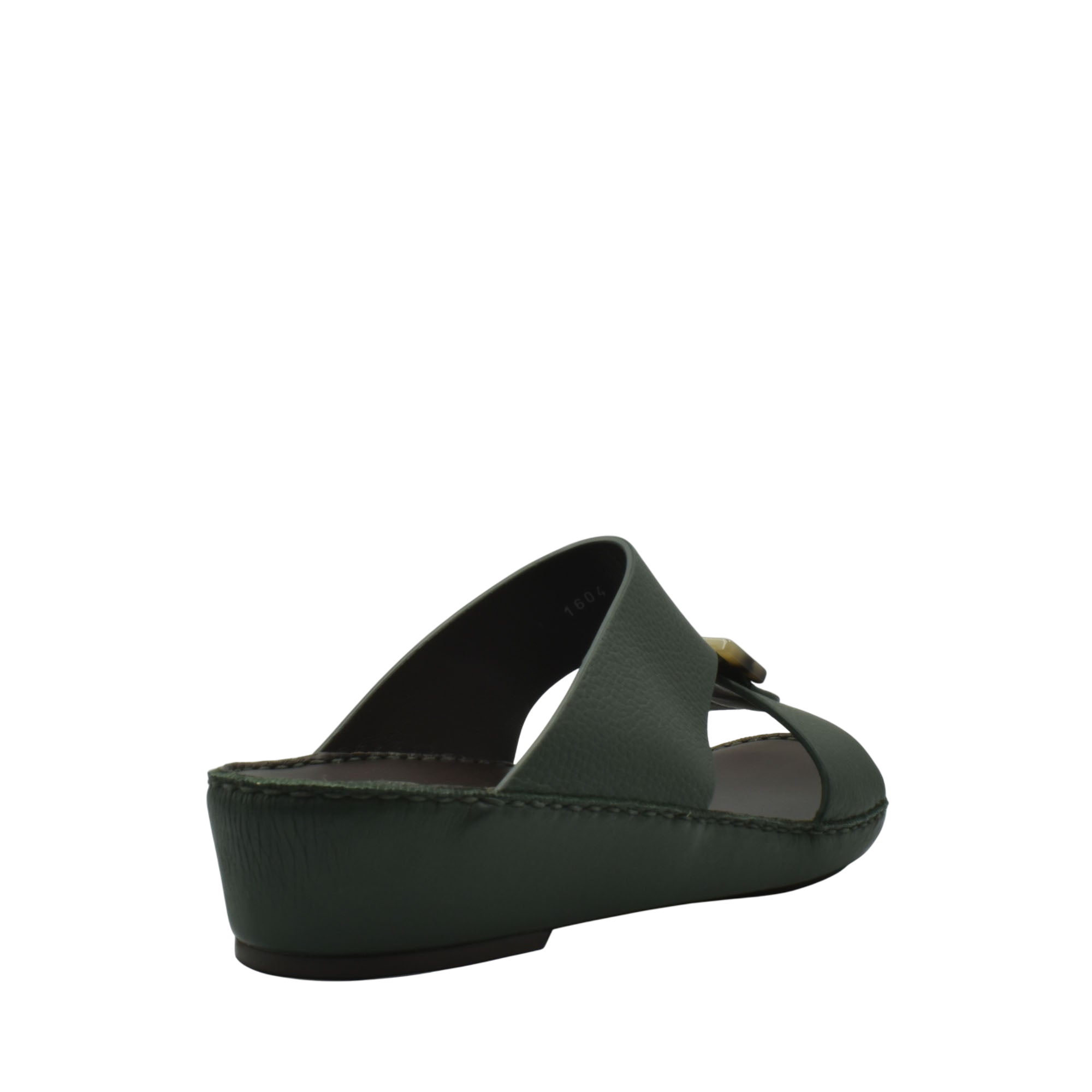 Green open-toe slide sandal from Private Collection made with premium Deercalf footwear leather