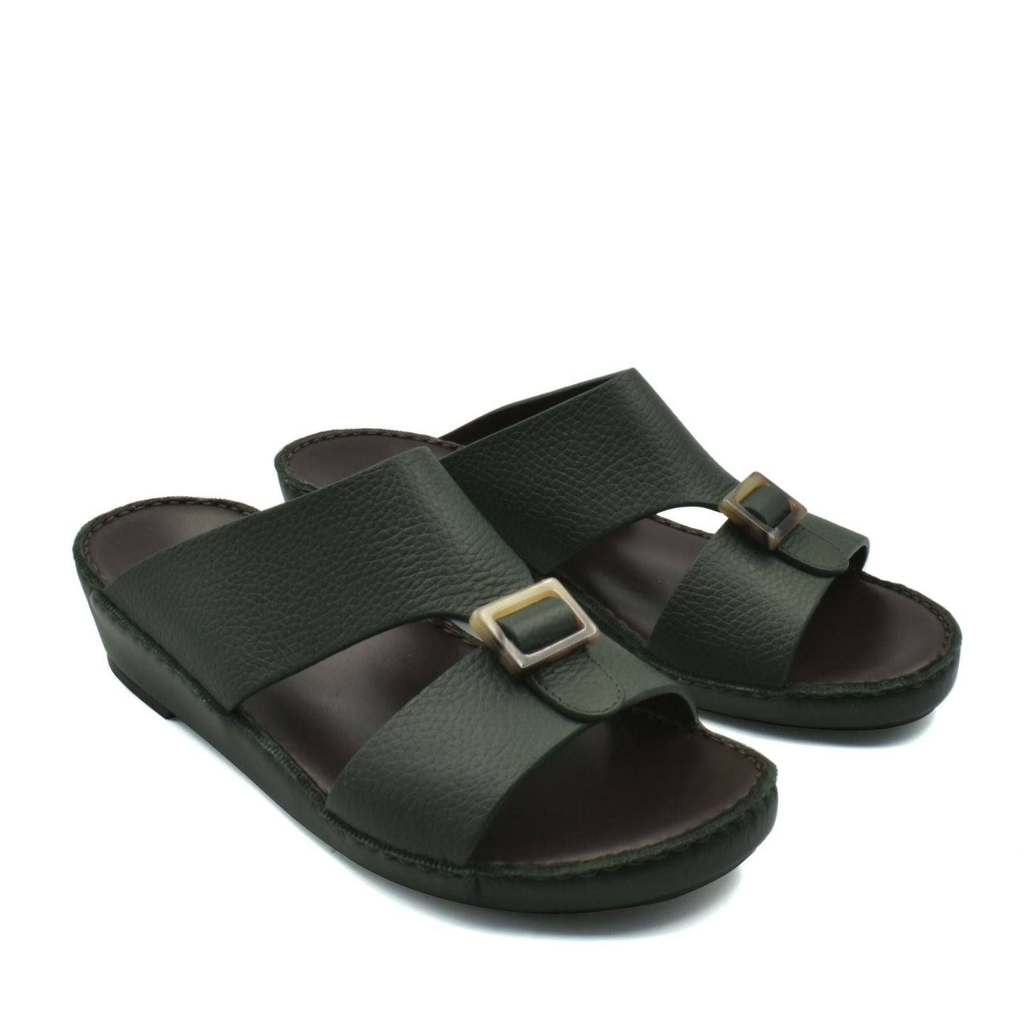Green leather adjustable buckle slide sandals from Private Collection premium Deercalf footwear