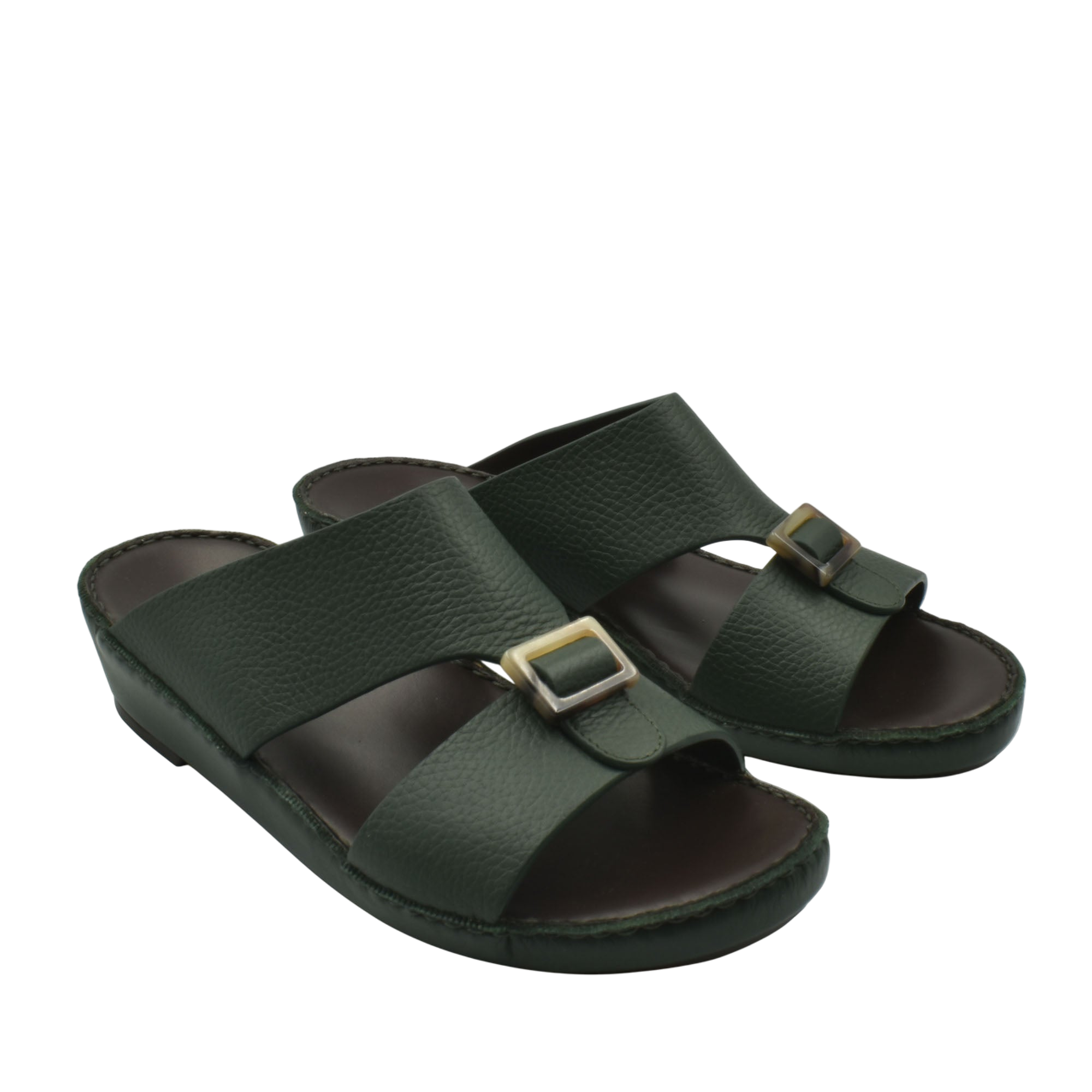 Green leather adjustable buckle slide sandals from Private Collection premium Deercalf footwear