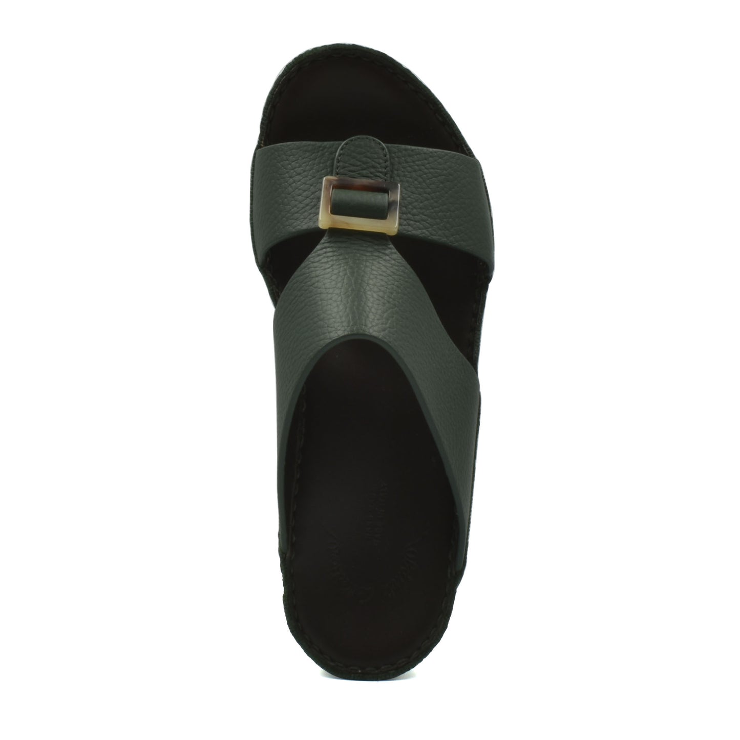 Top view of green premium Deercalf footwear sandal with buckle strap from Private collection