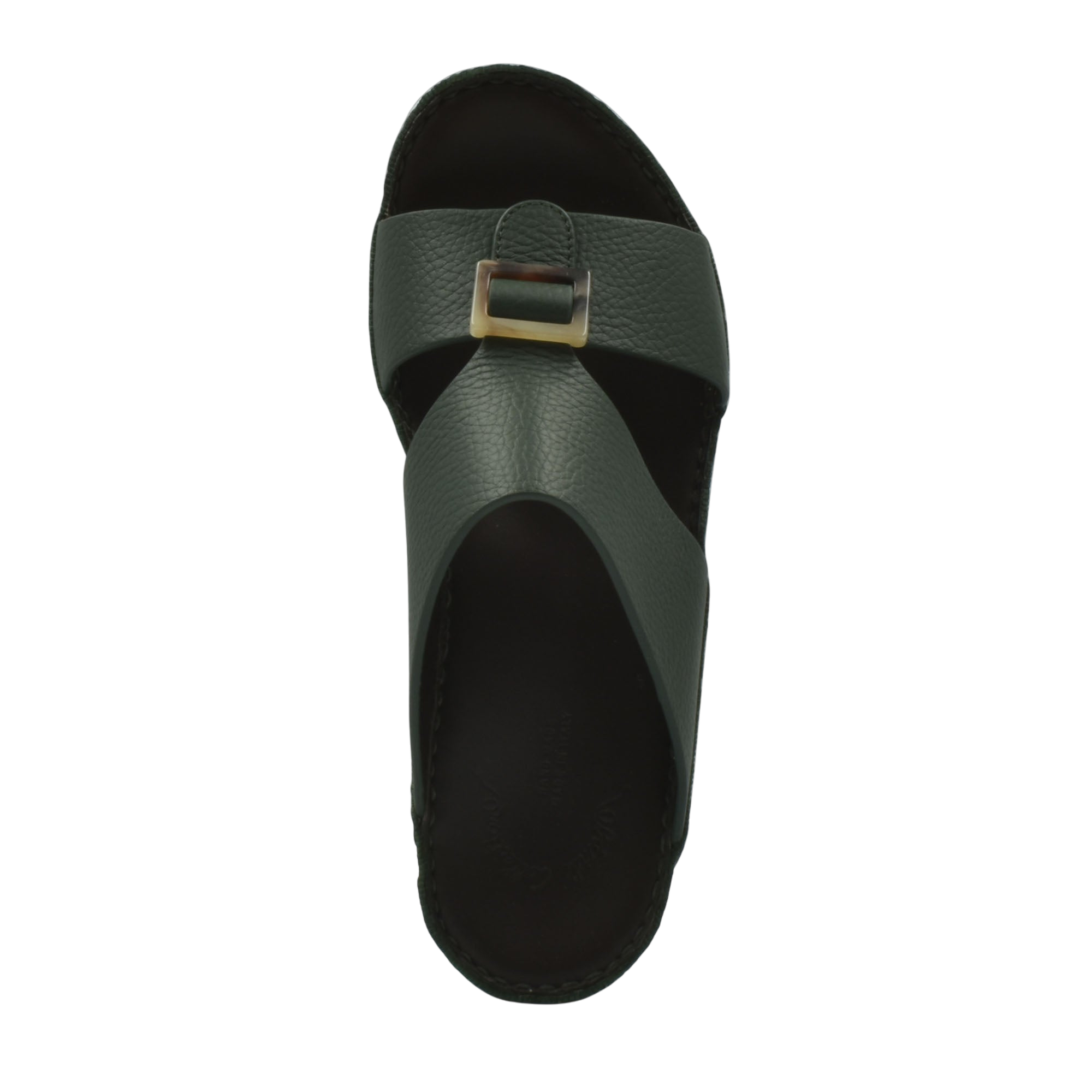 Top view of green premium Deercalf footwear sandal with buckle strap from Private collection
