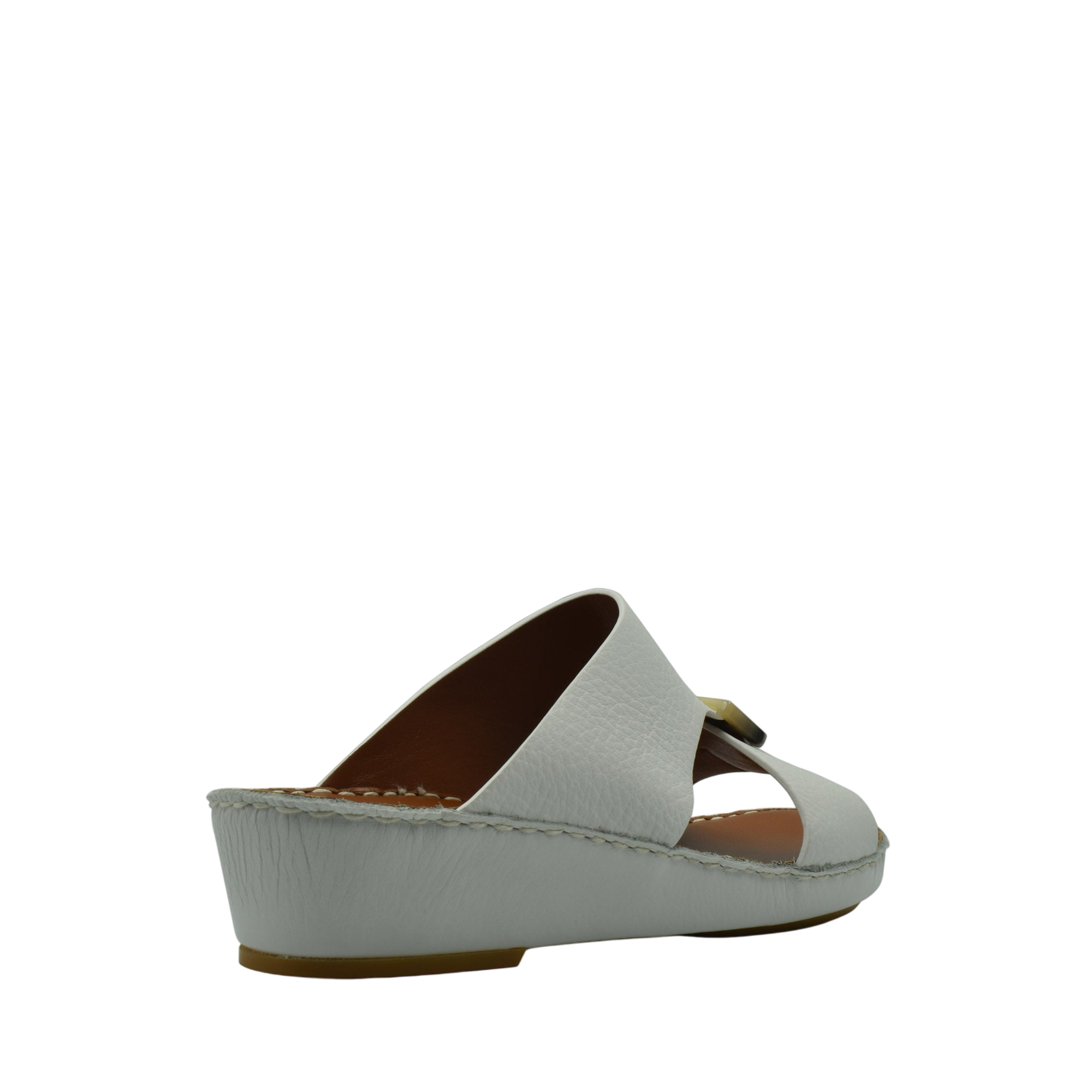 White open-toe wedge sandal from private collection featuring premium Deercalf footwear leather