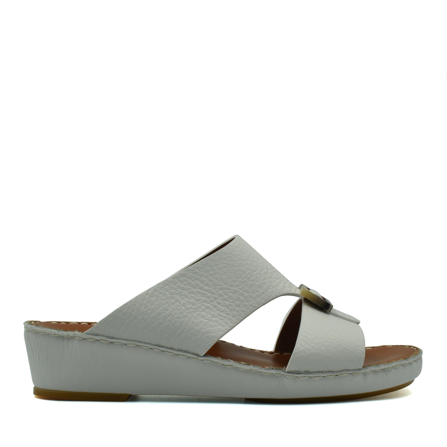 White leather slide sandal from private collection featuring premium Deercalf footwear craftsmanship