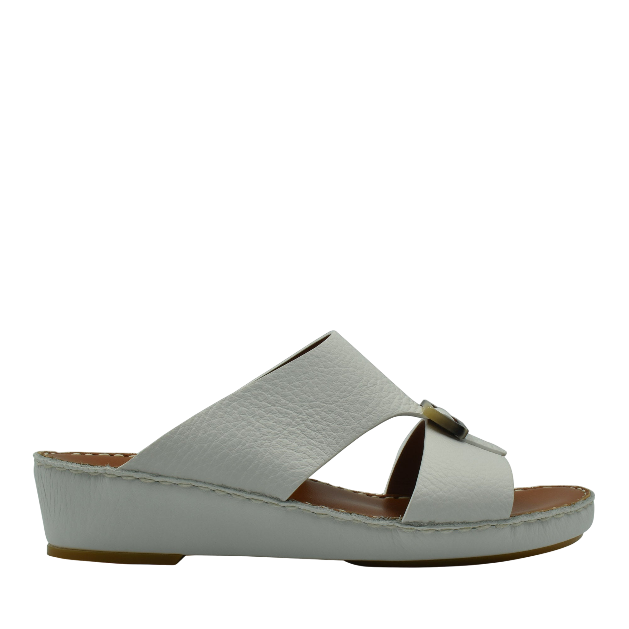 White leather slide sandal from private collection featuring premium Deercalf footwear craftsmanship