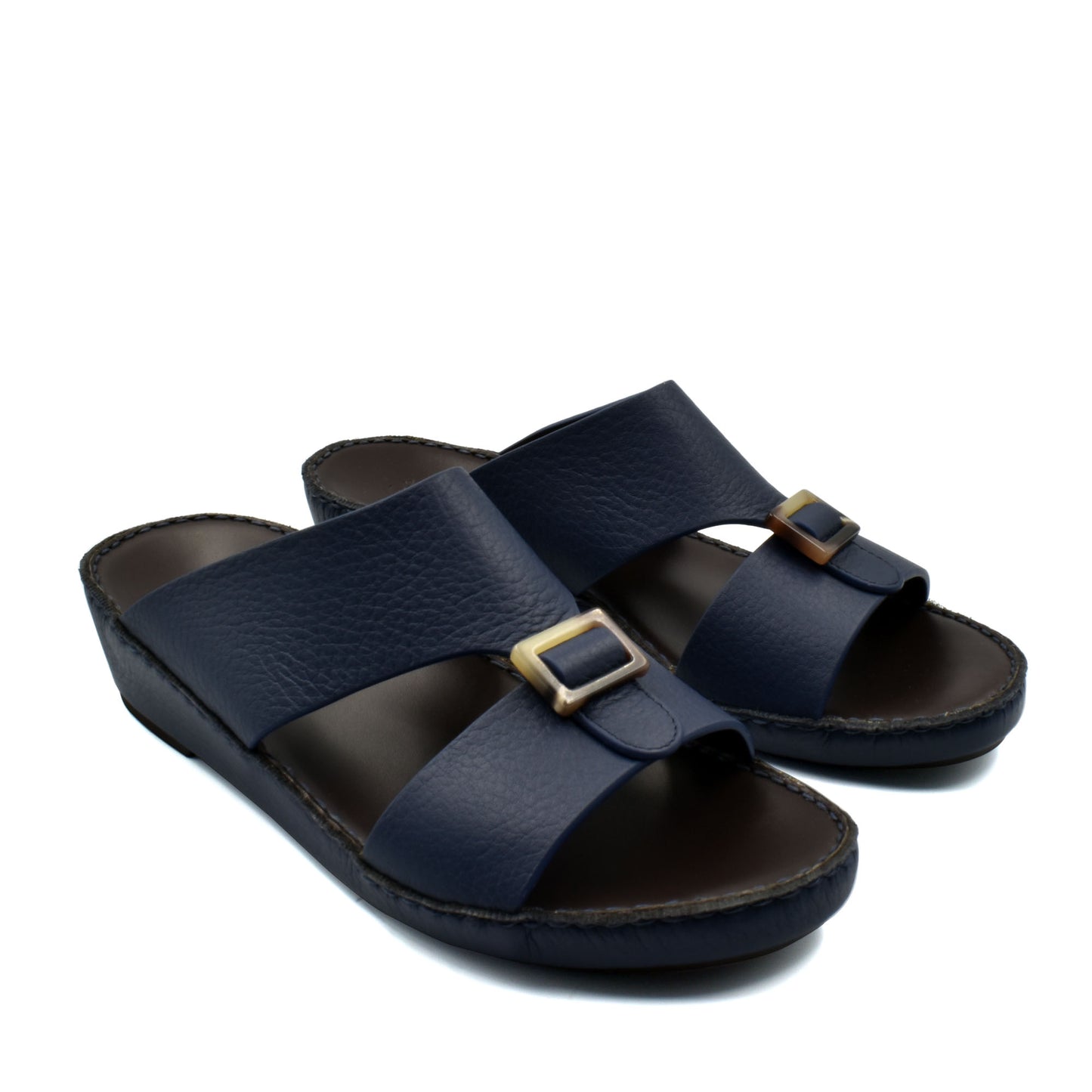 Navy blue premium Deercalf footwear sandals with adjustable buckle straps and cushioned soles