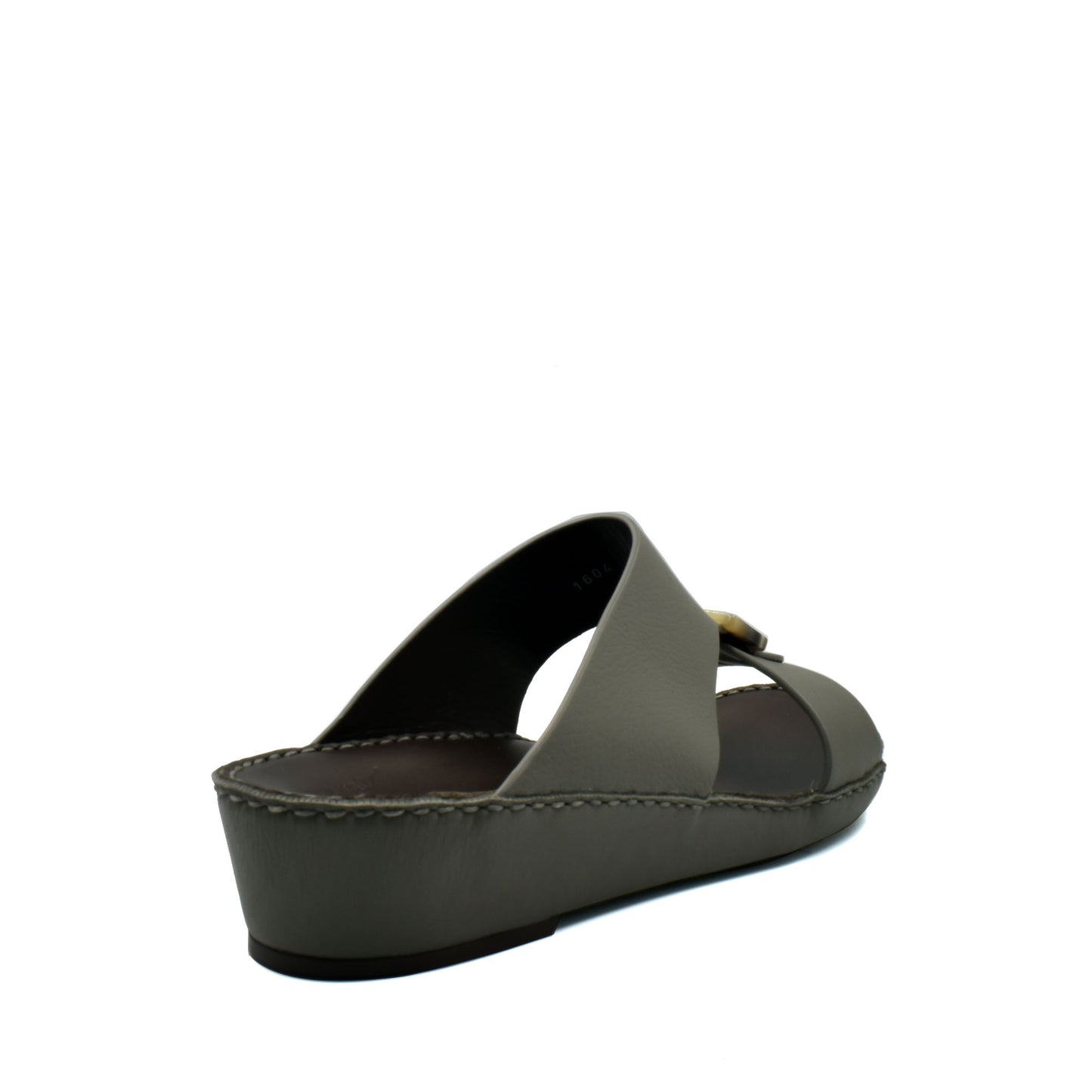 Gray open-toe slide sandal from private collection made with premium Deercalf footwear leather