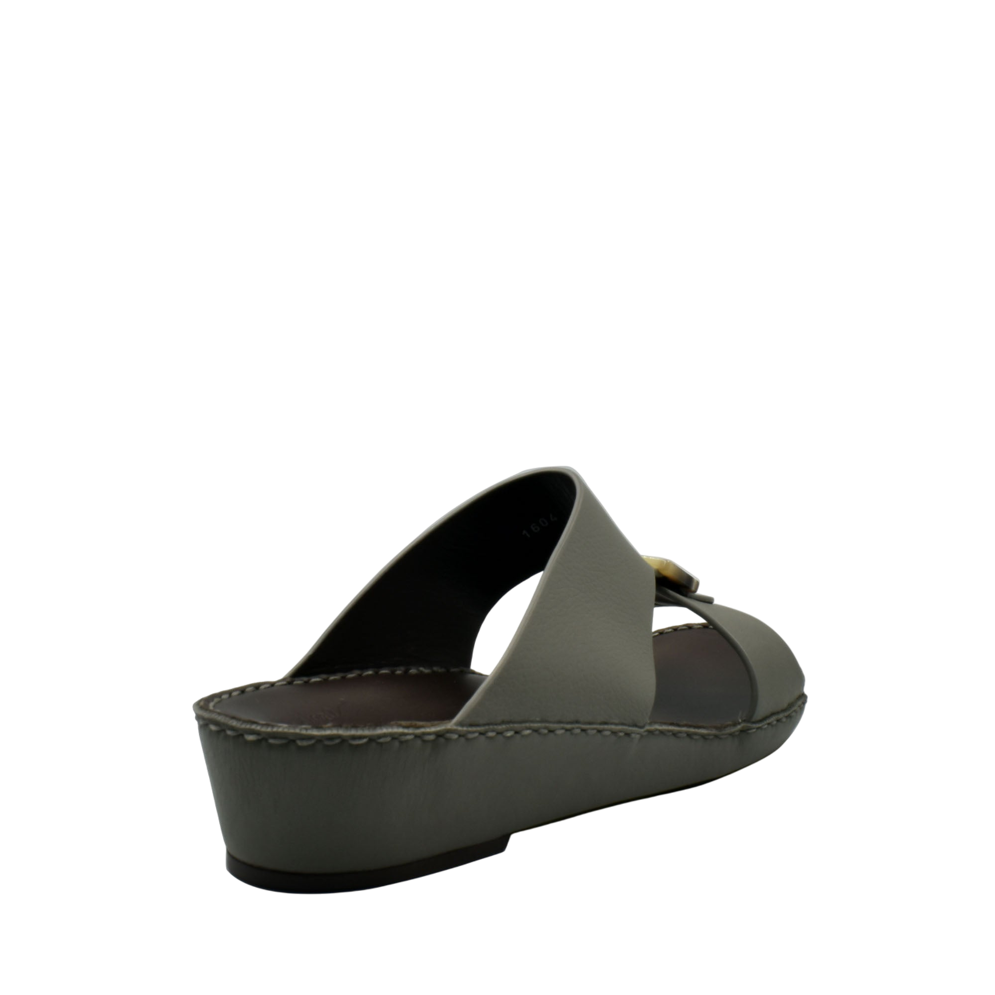 Gray open-toe slide sandal from private collection made with premium Deercalf footwear leather
