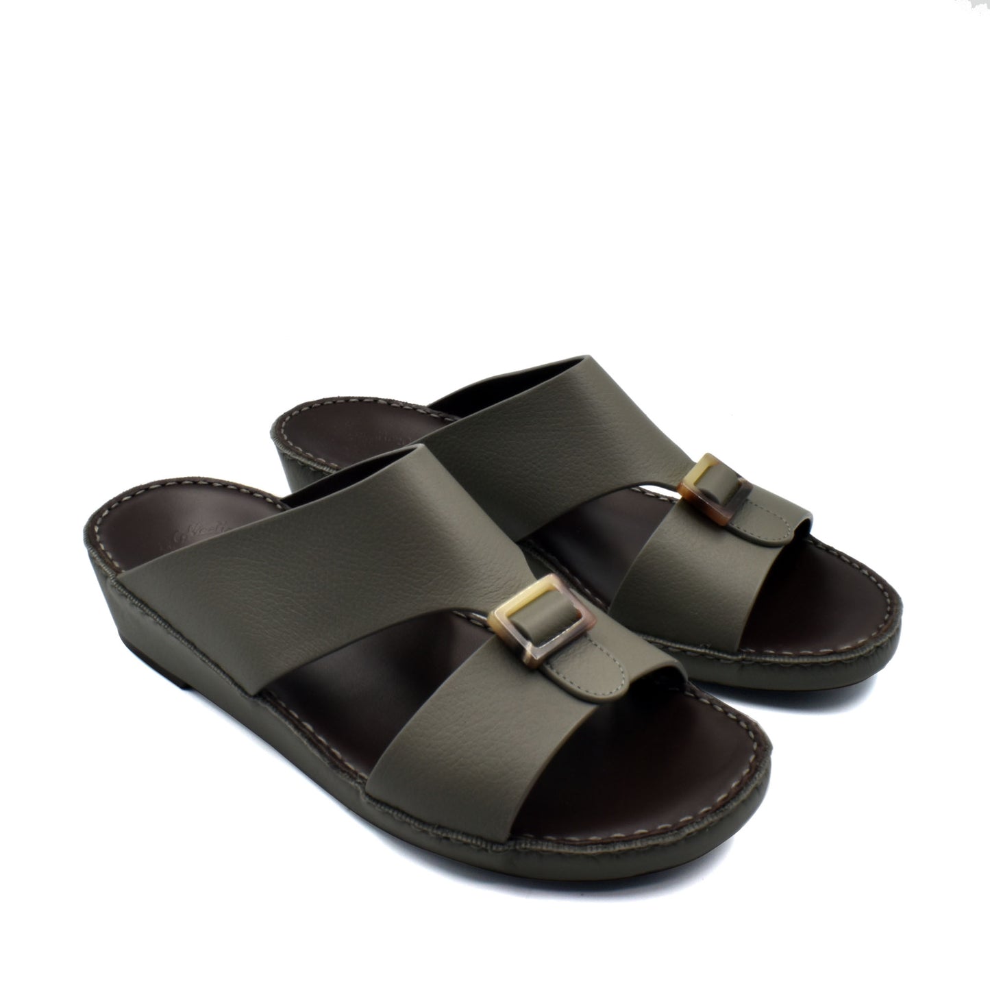 Pair of premium Deercalf footwear open-toe sandals with buckle detail in olive green
